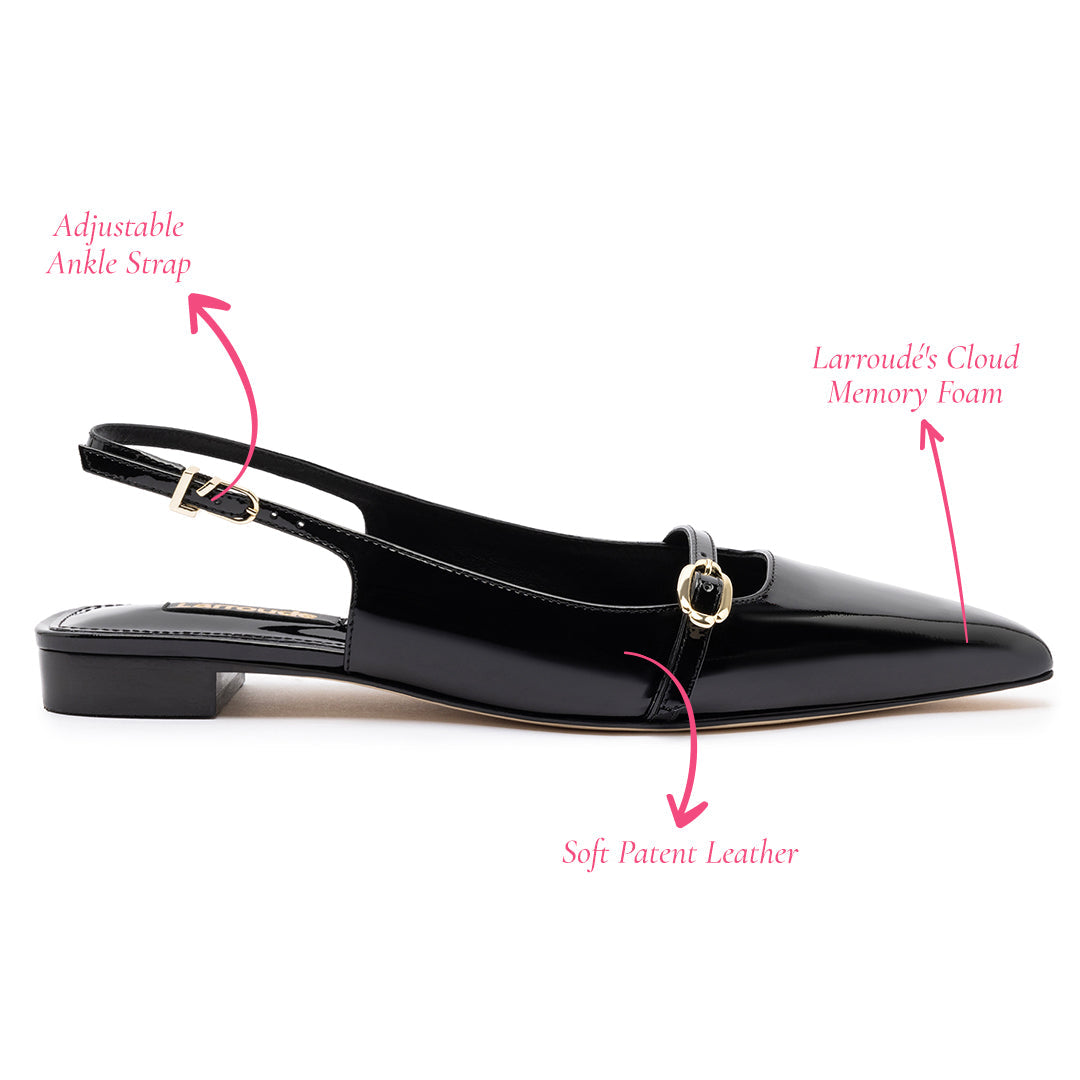 Ines Flat In Black Patent Leather by Larroudé