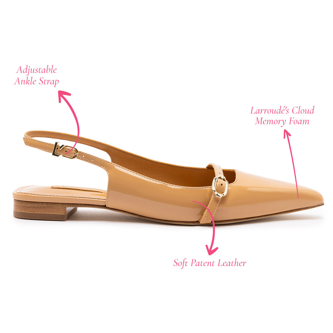 Ines Flat In Tan Patent Leather by Larroudé