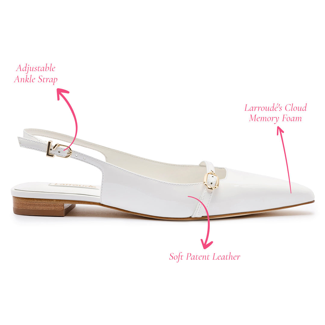 Ines Flat In White Patent Leather by Larroudé