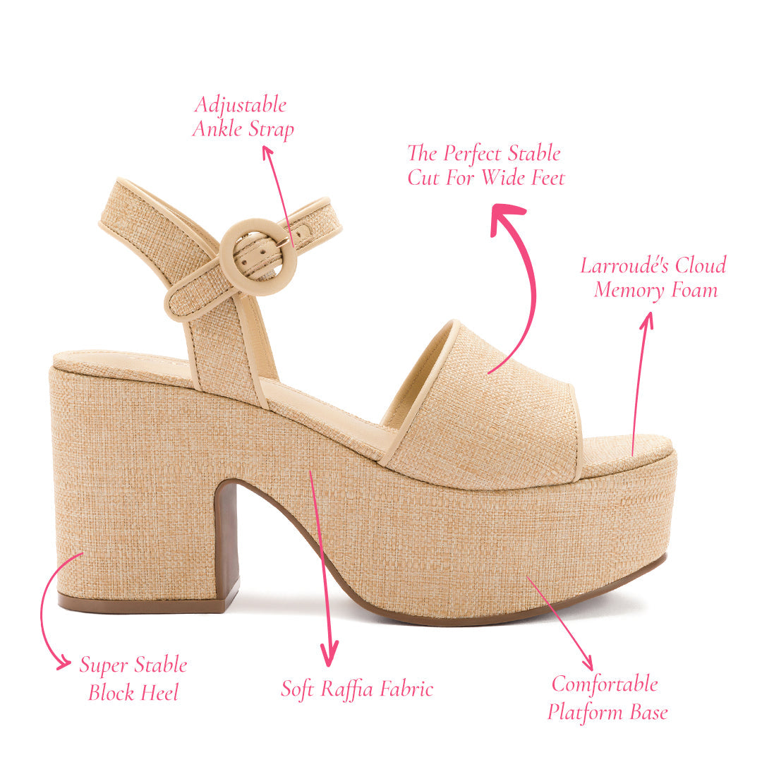 Miso Platform Strap Sandal In Beige Raffia by Larroudé