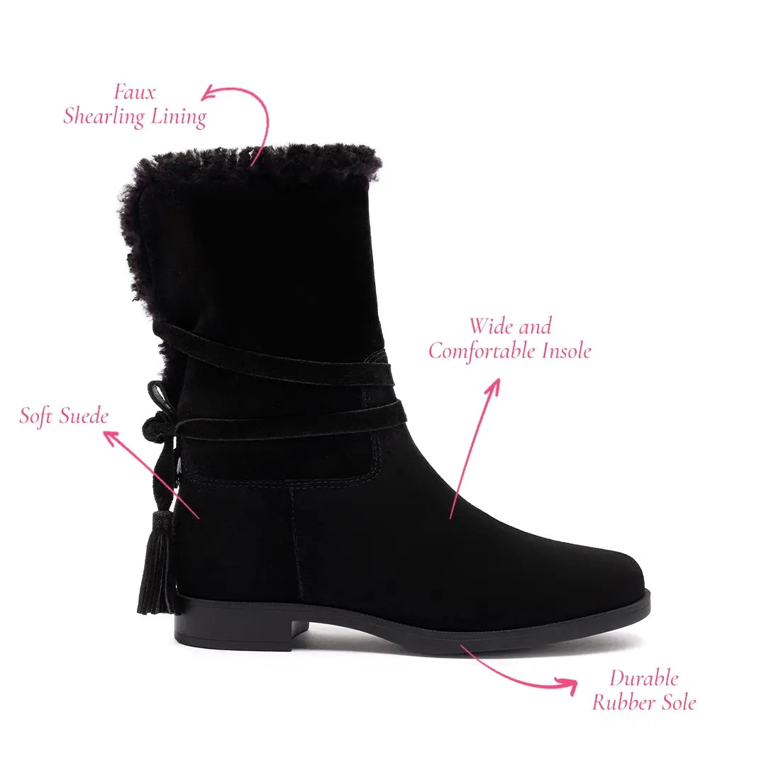 Verbier Bootie In Black Suede and Black Shearling by Larroudé