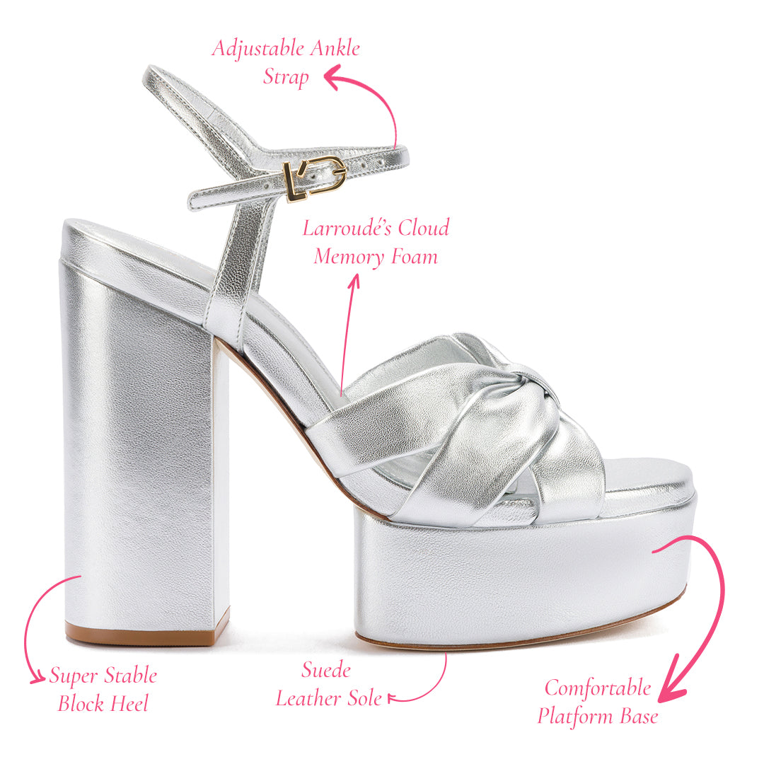 Vivienne Platform Sandal In Silver Metallic Leather by Larroudé