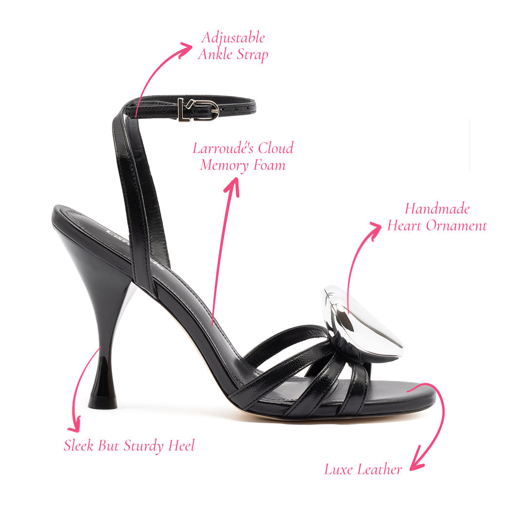 Amore Sandal in Black Leather by Larroudé