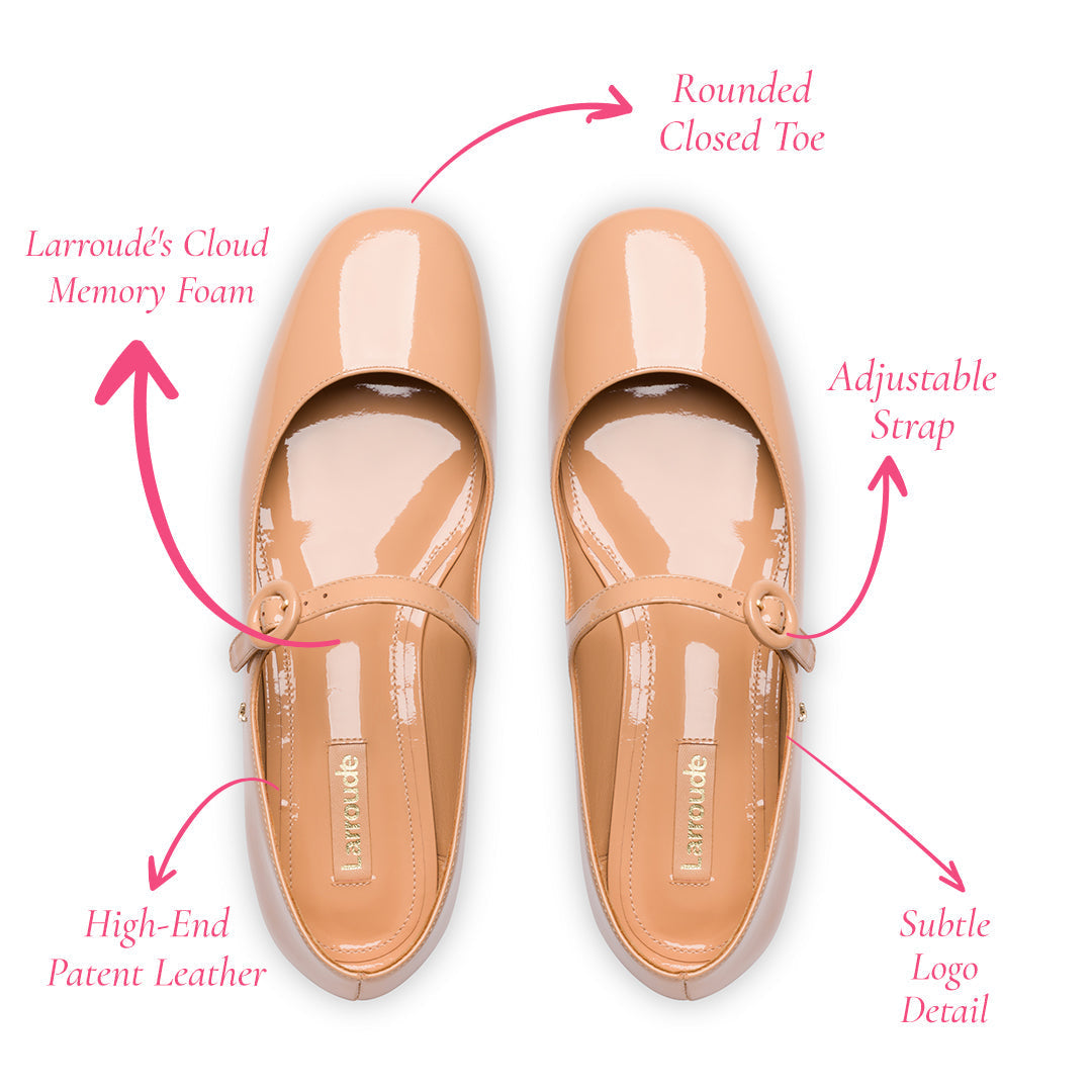 Blair Ballet Flat In Tan Patent Leather by Larroudé