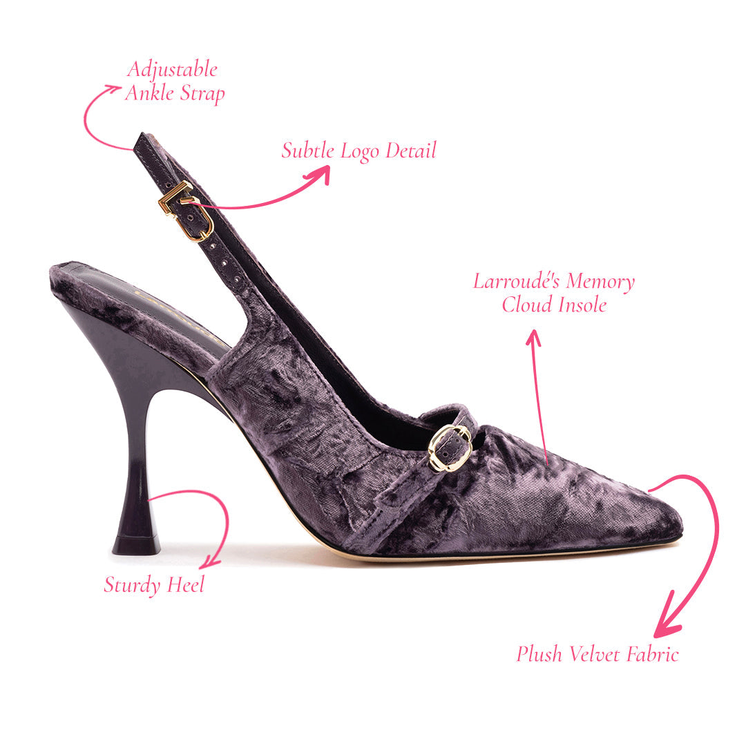 Ines Hi Pump In Purple Velvet by Larroudé