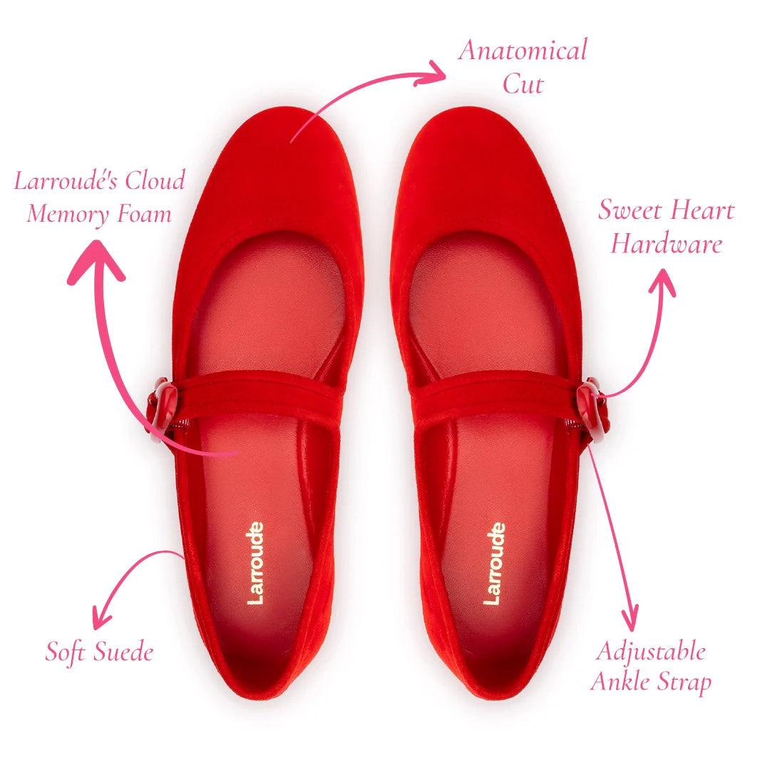 Verona Ballet Flat In Scarlet Suede by Larroudé