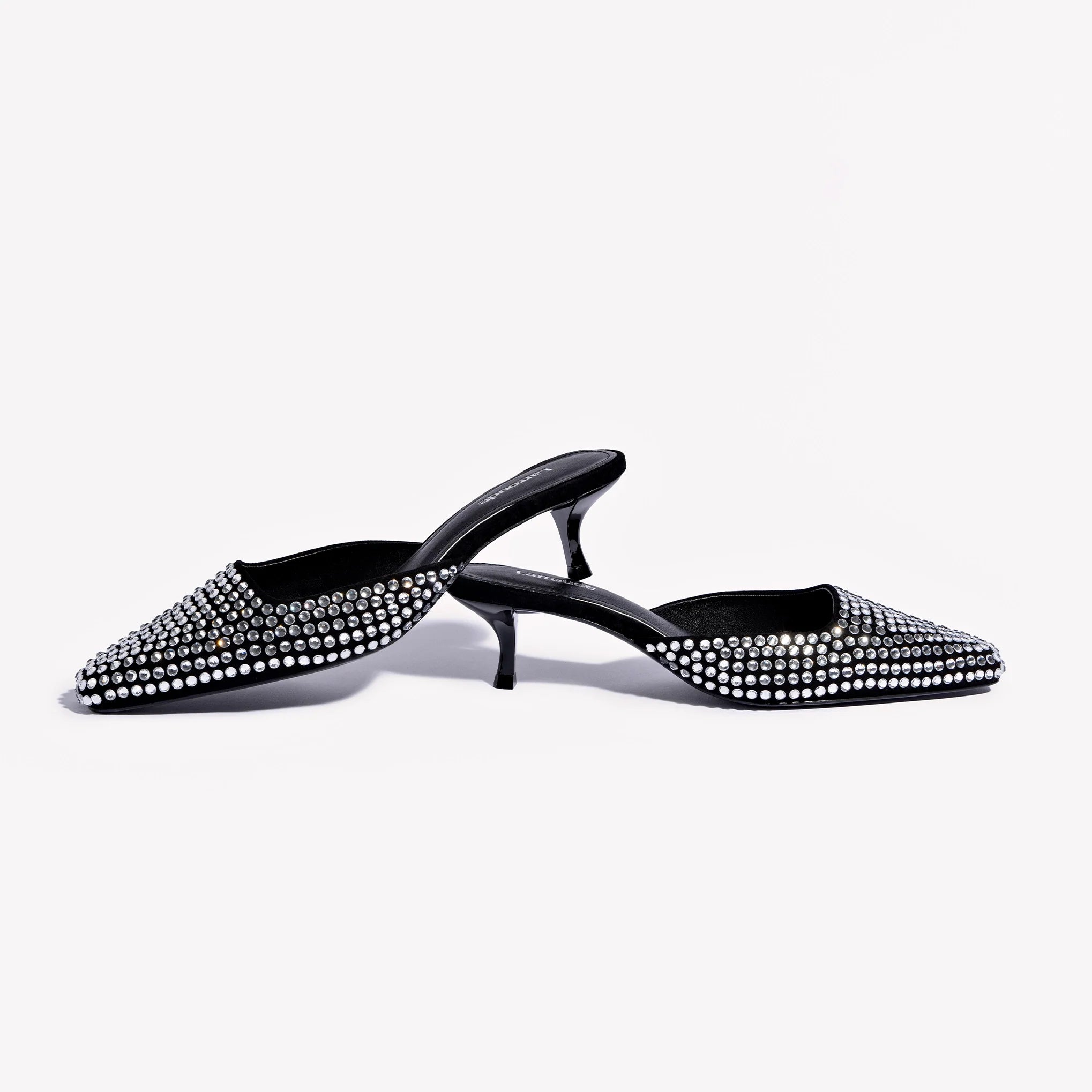 Amal Crystal Mule In Black Suede by Larroudé