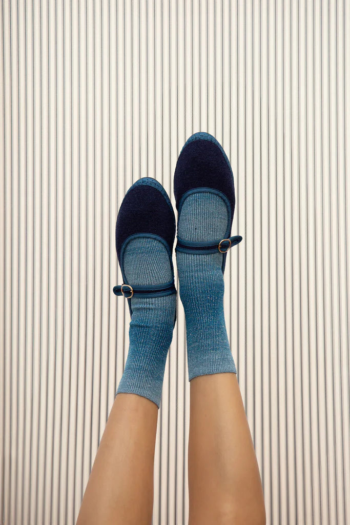 Arthur Linen Mary Jane Flats - Azul Marino by Flabelus