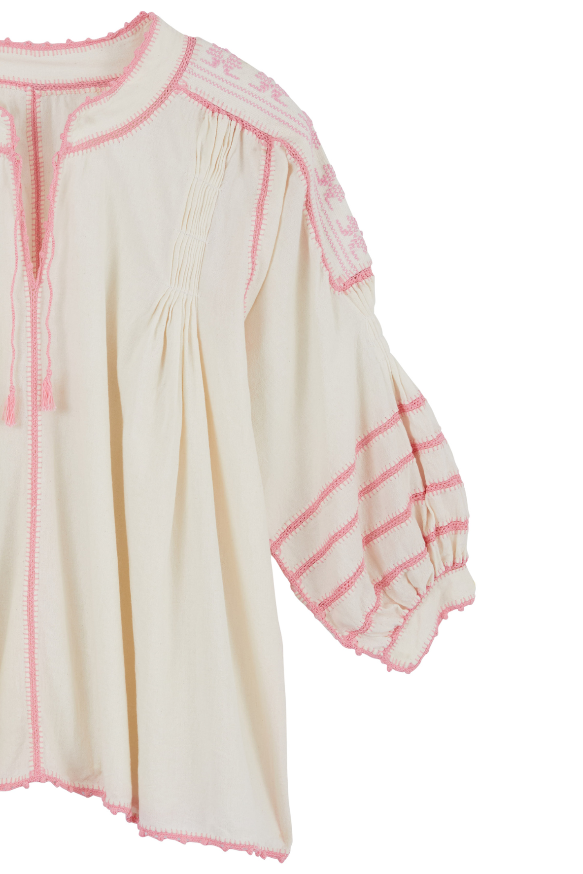 Amorcita Mexican Top - Ivory, Pink by Larkin Lane