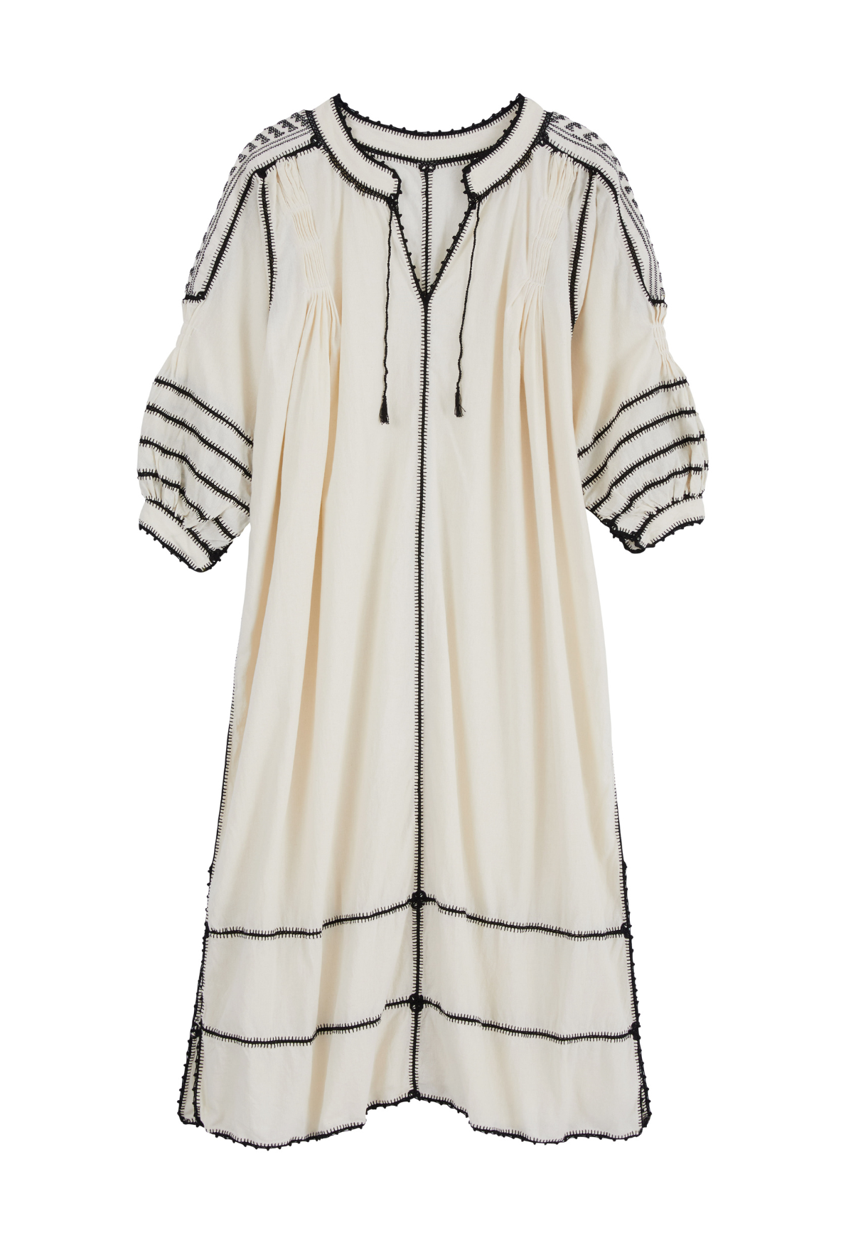 Amorcita Mexican Dress - Long Sleeve - Ivory, Black by Larkin Lane