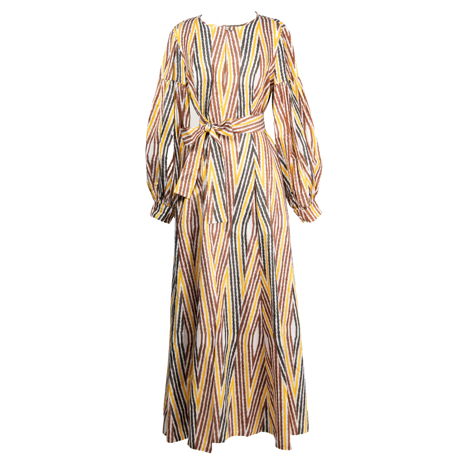 Firenze Silk Ikat Dress - Yellow, Black, Brown, White by Larkin Lane