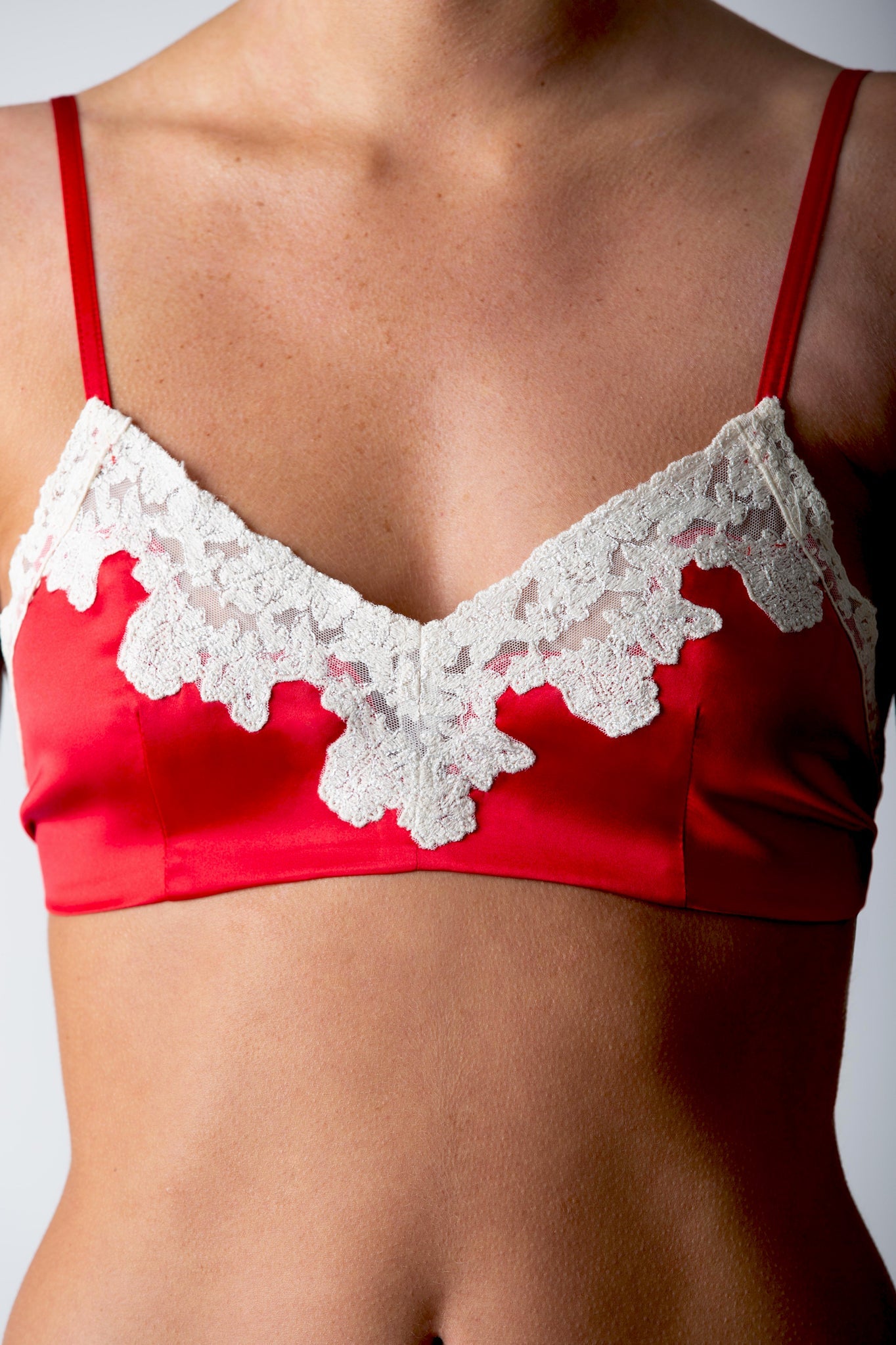 Bella Scalloped Lace Silk Bralette - Red by Miguelina