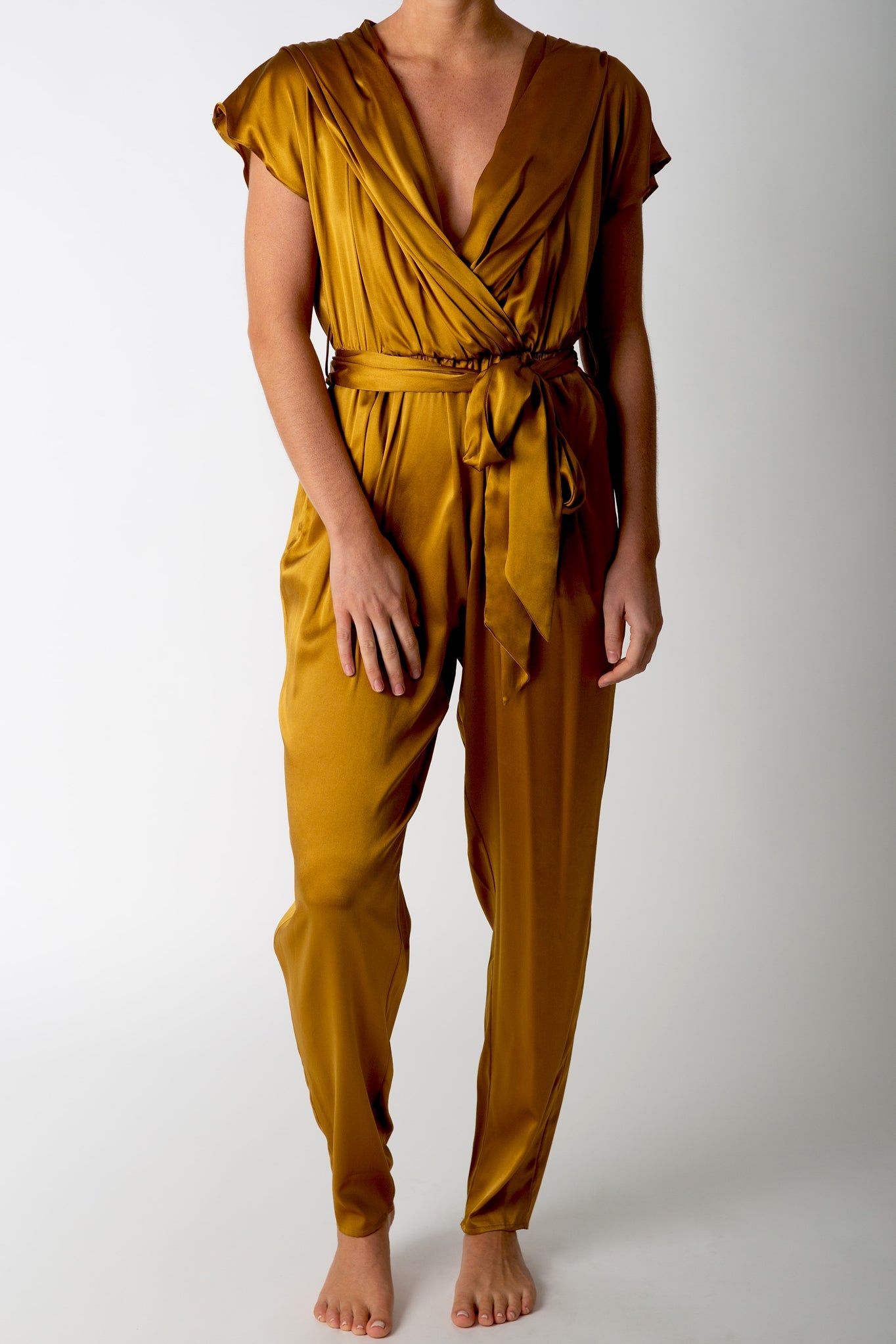 Gigi Silk Jumpsuit - Gold by Miguelina