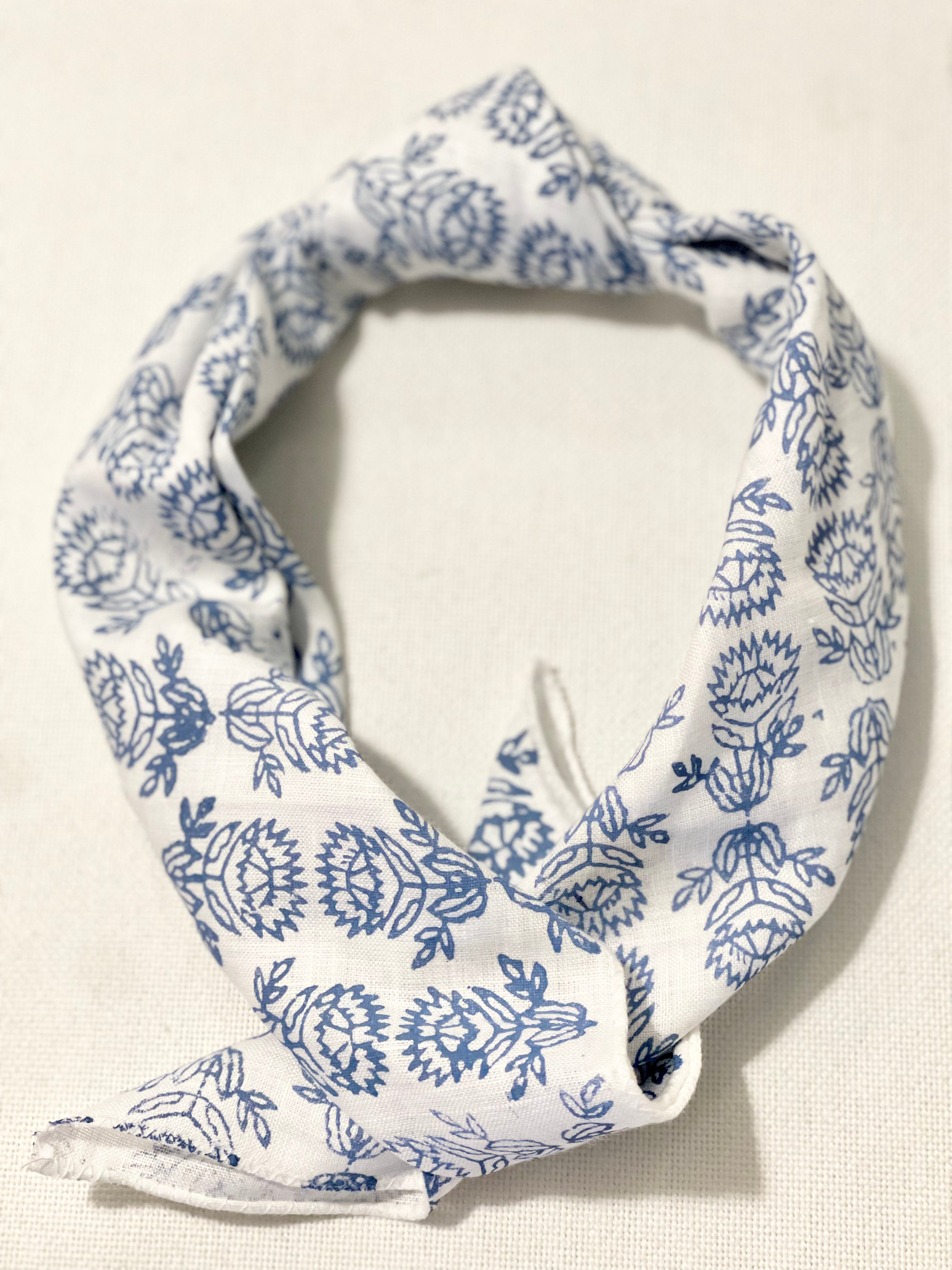 Bandana - White Linen with Protea, Uniform Blue by Mended