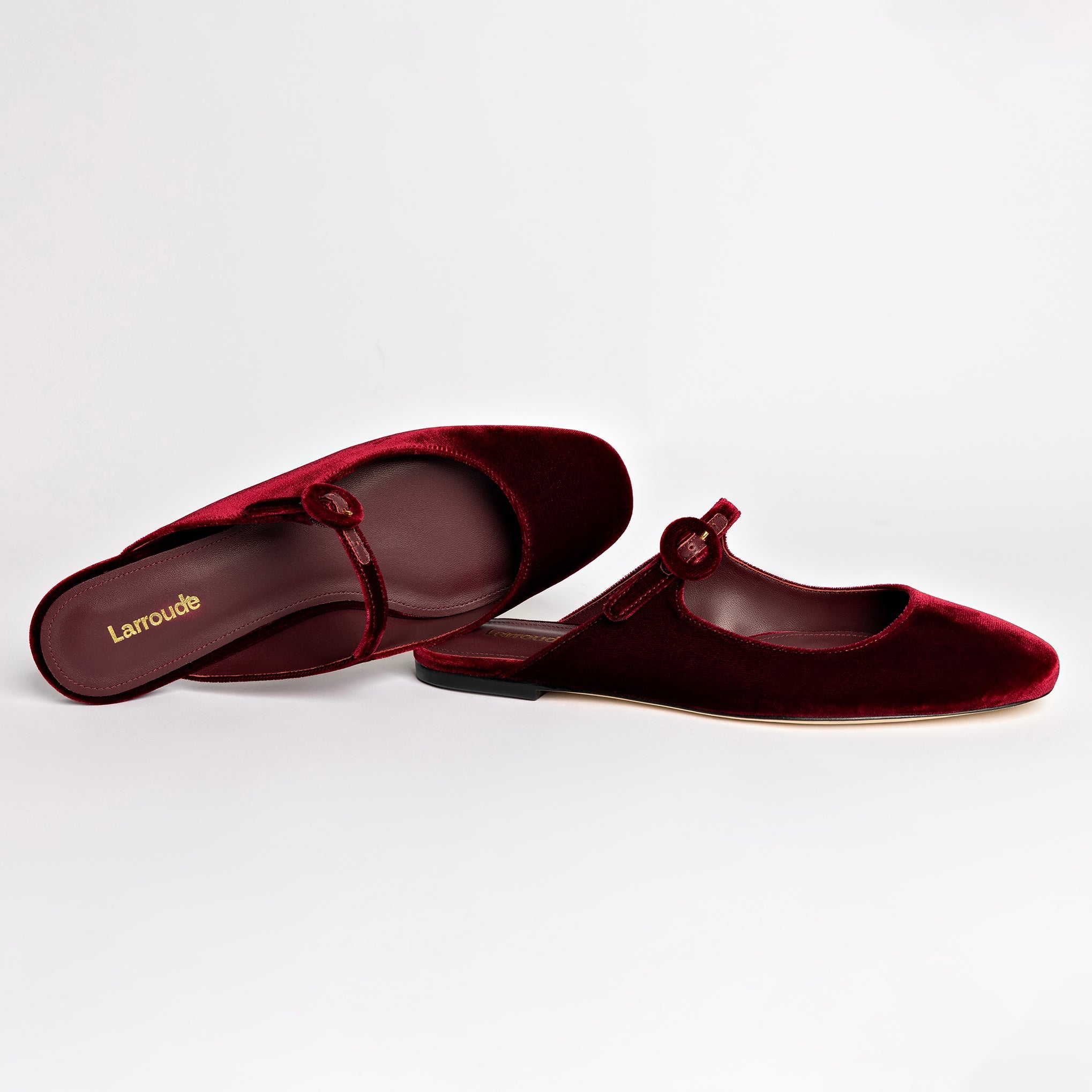 Blair Flat Mule In Wine Velvet by Larroudé