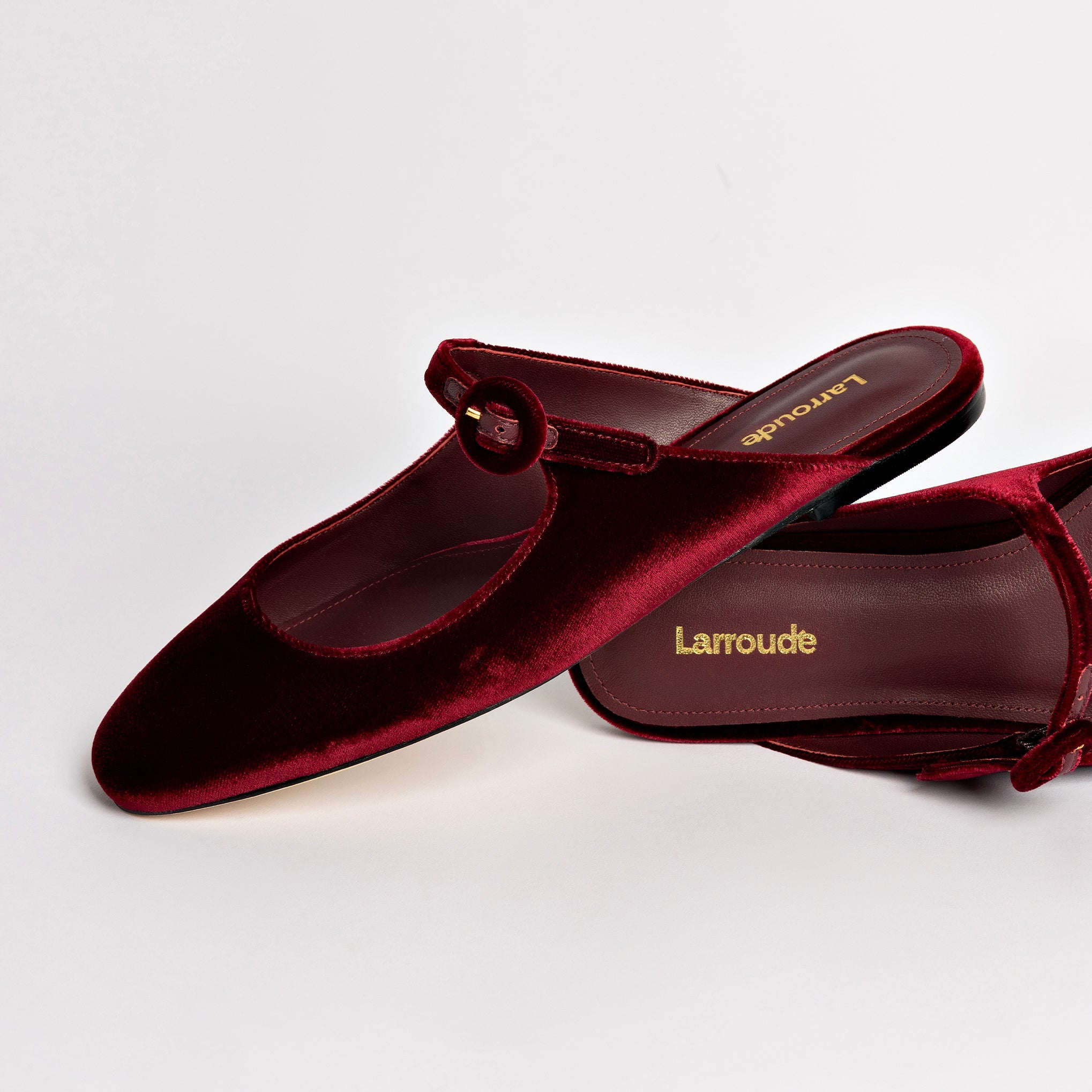 Blair Flat Mule In Wine Velvet by Larroudé