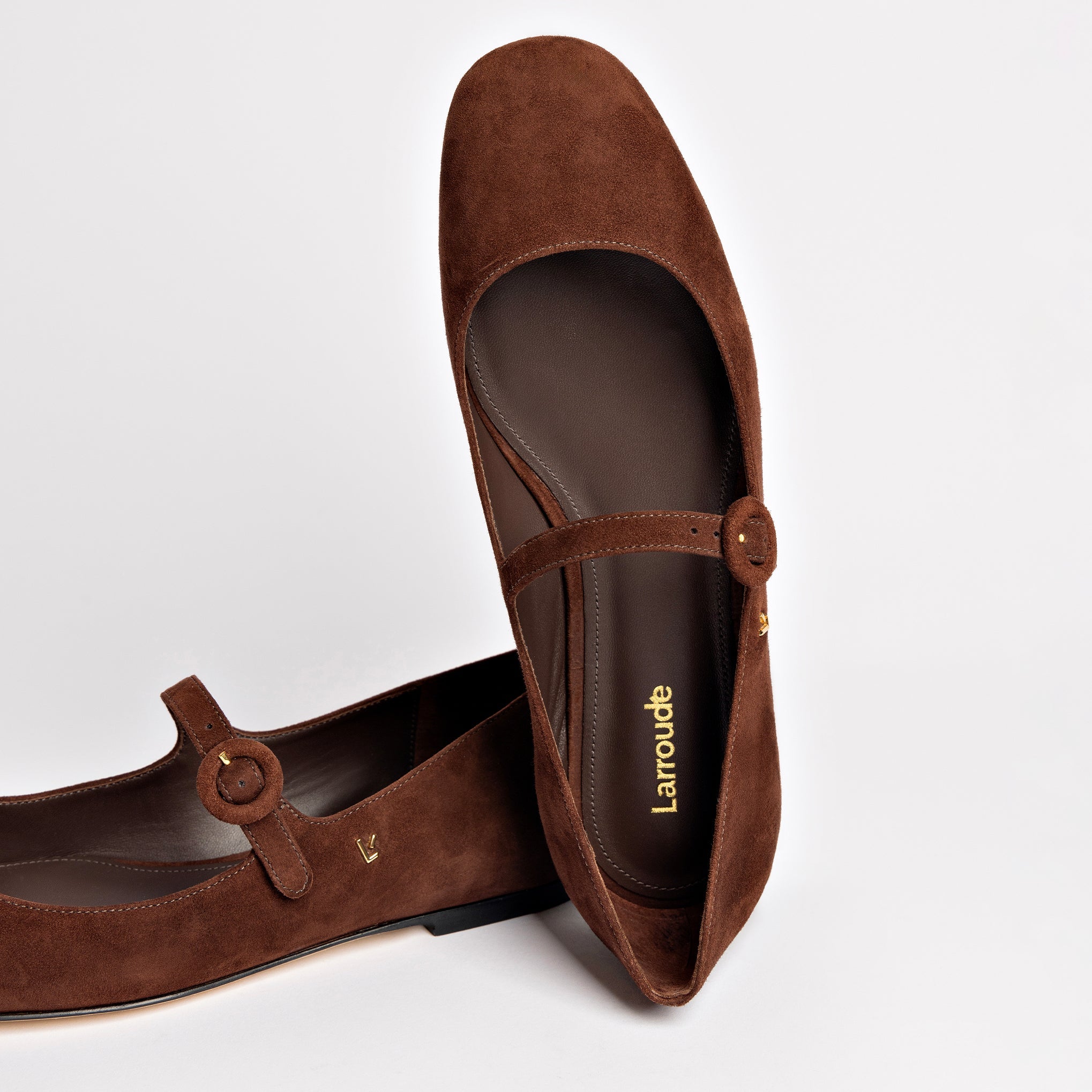 Blair Ballet Flat In Brown Suede by Larroudé