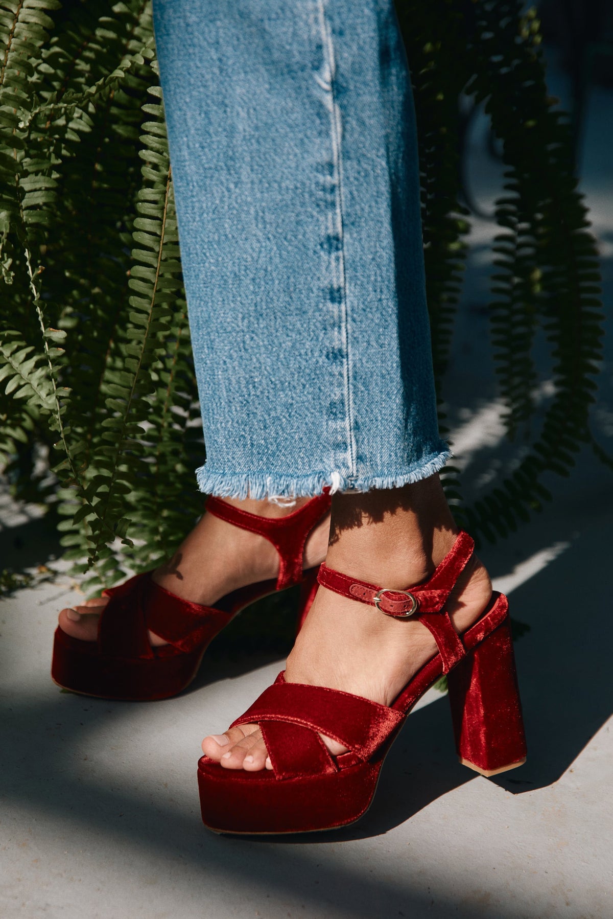 Bella Red Velvet Platform by Andrea Gomez
