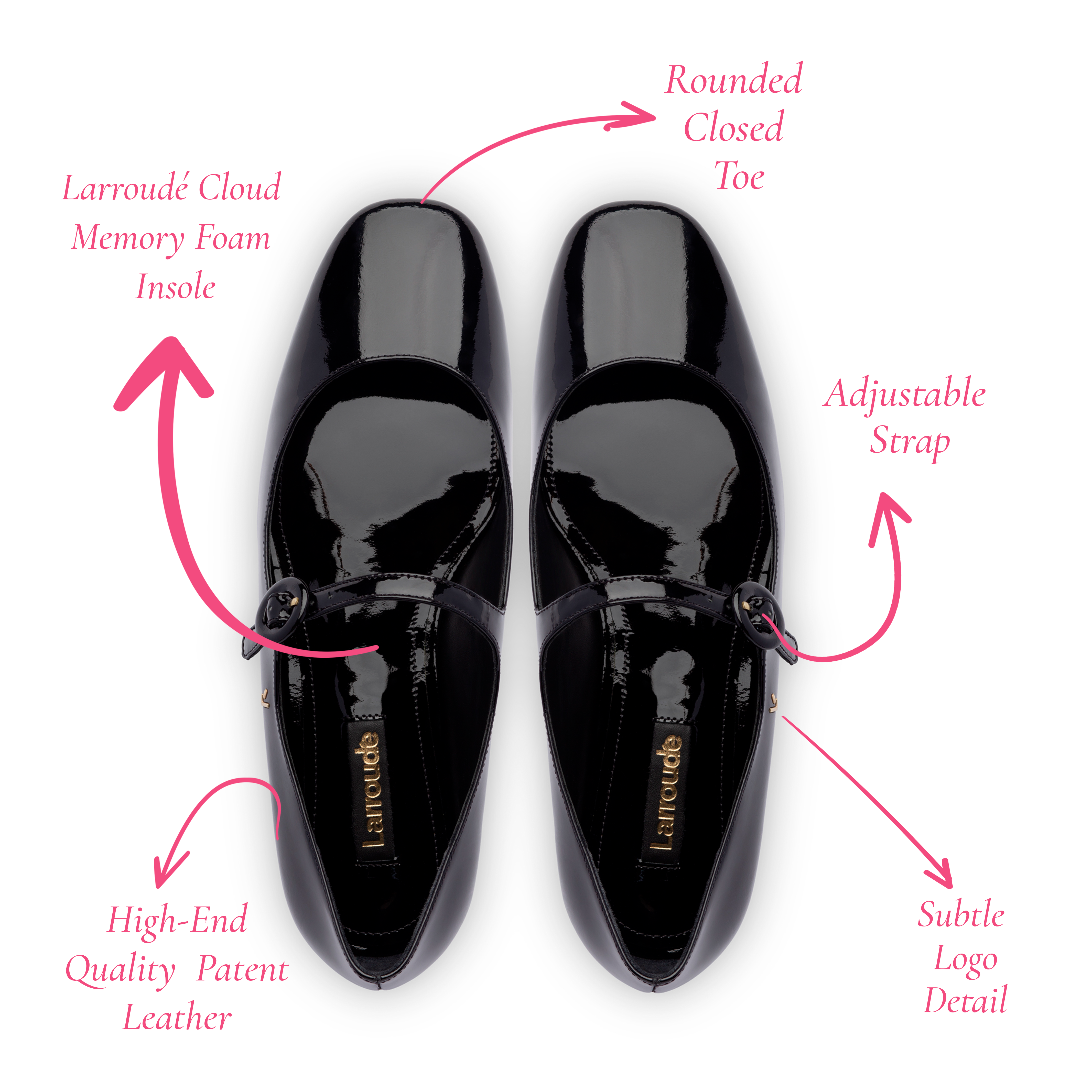 Blair Ballet Flat In Black Patent by Larroudé