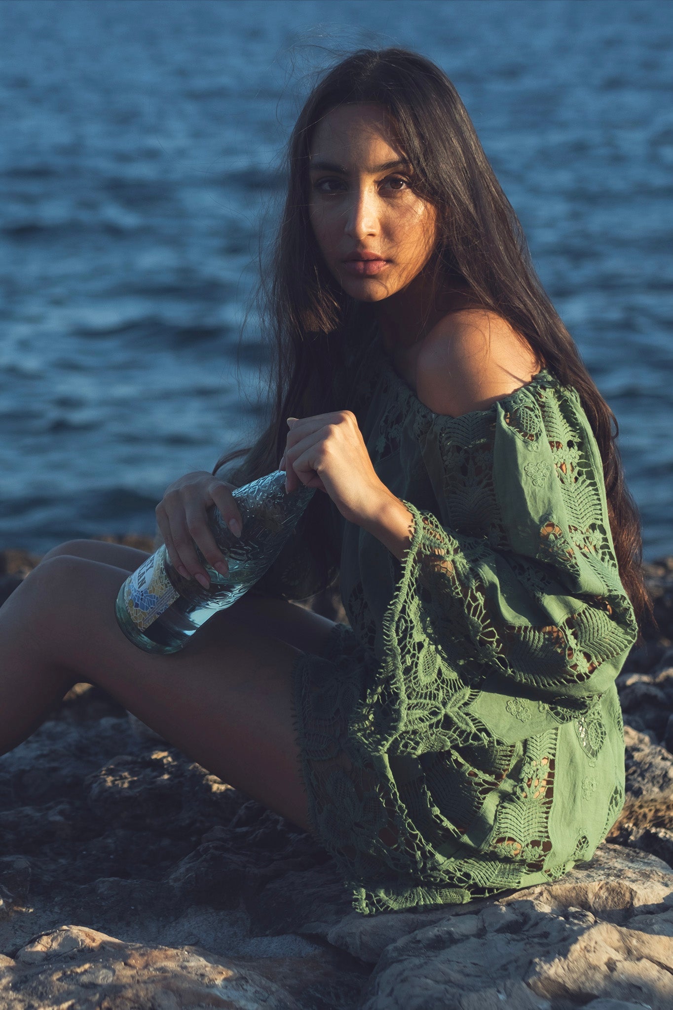 Brigette Tropical Cotton Embroidery Coverup Dress - Eucalyptus by Miguelina