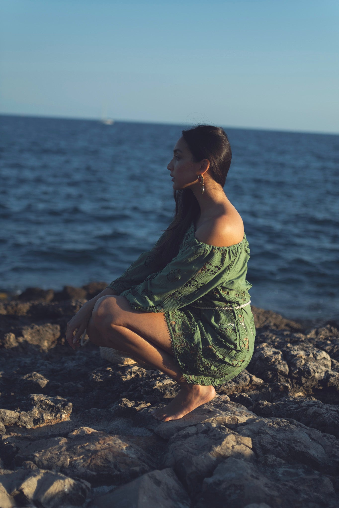 Brigette Tropical Cotton Embroidery Coverup Dress - Eucalyptus by Miguelina