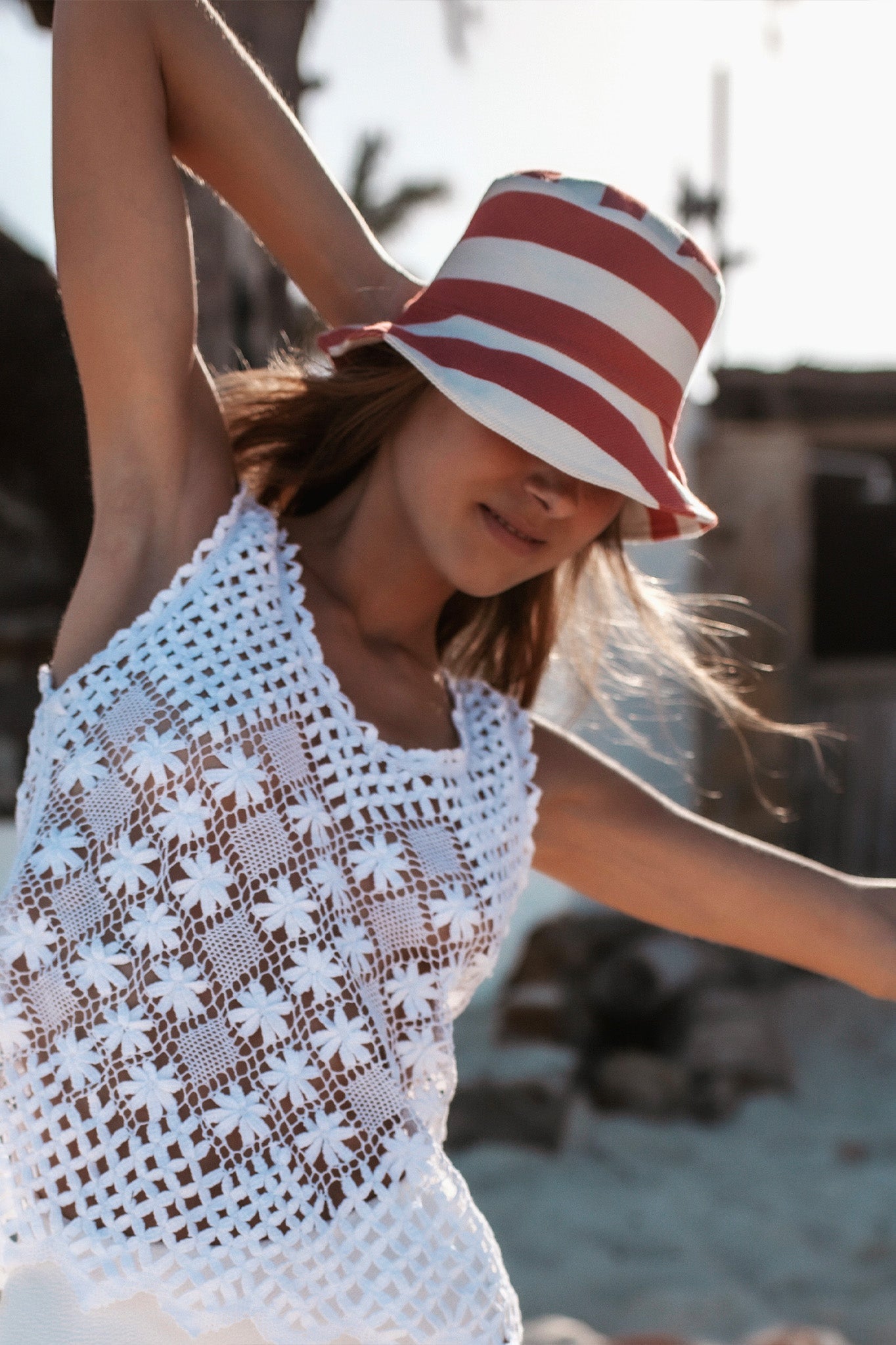 Miguelina x Busatti Bucket Hat - Red Stripe by Miguelina