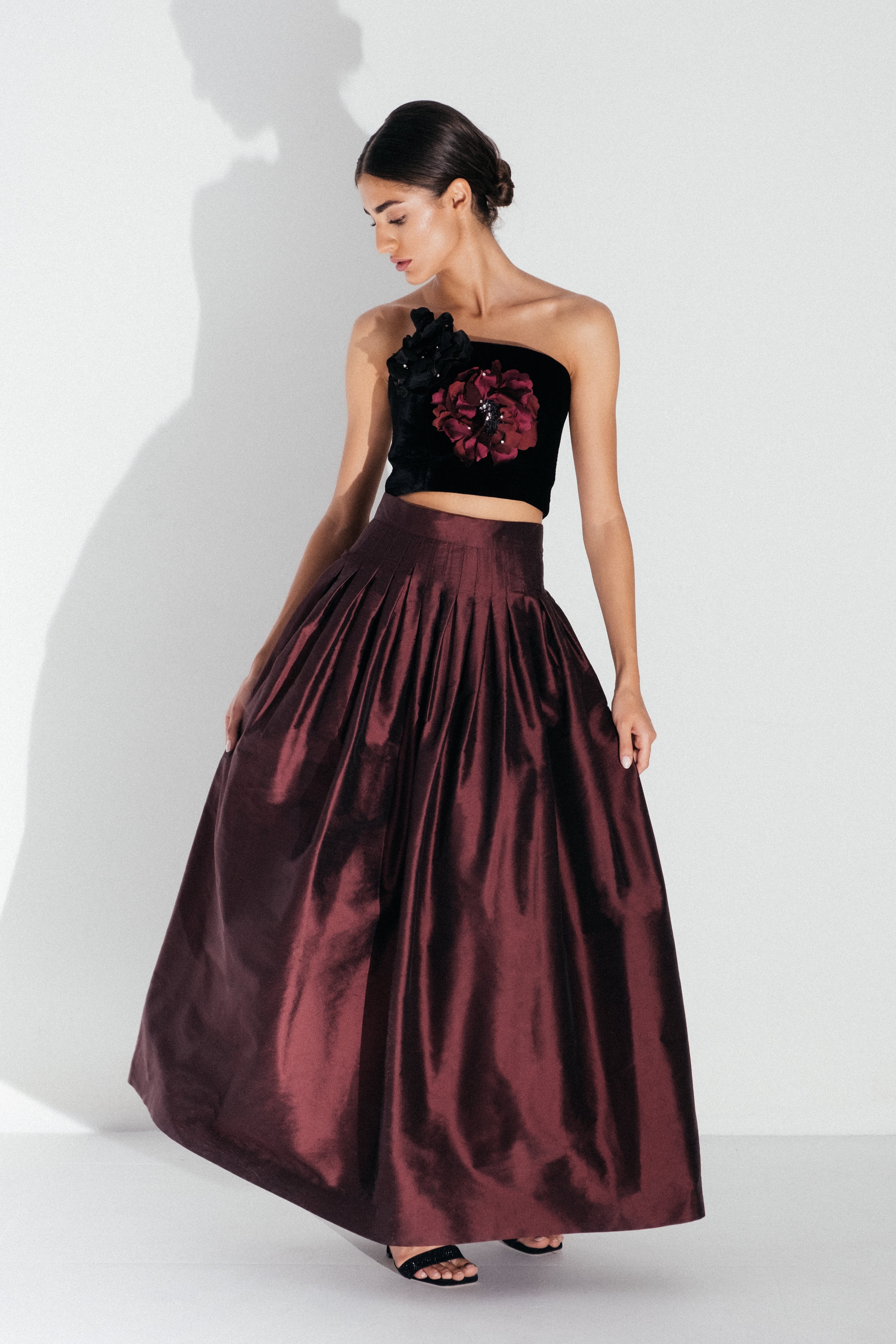Persica Floral Bustier - Black & Burgundy by Rosewater House