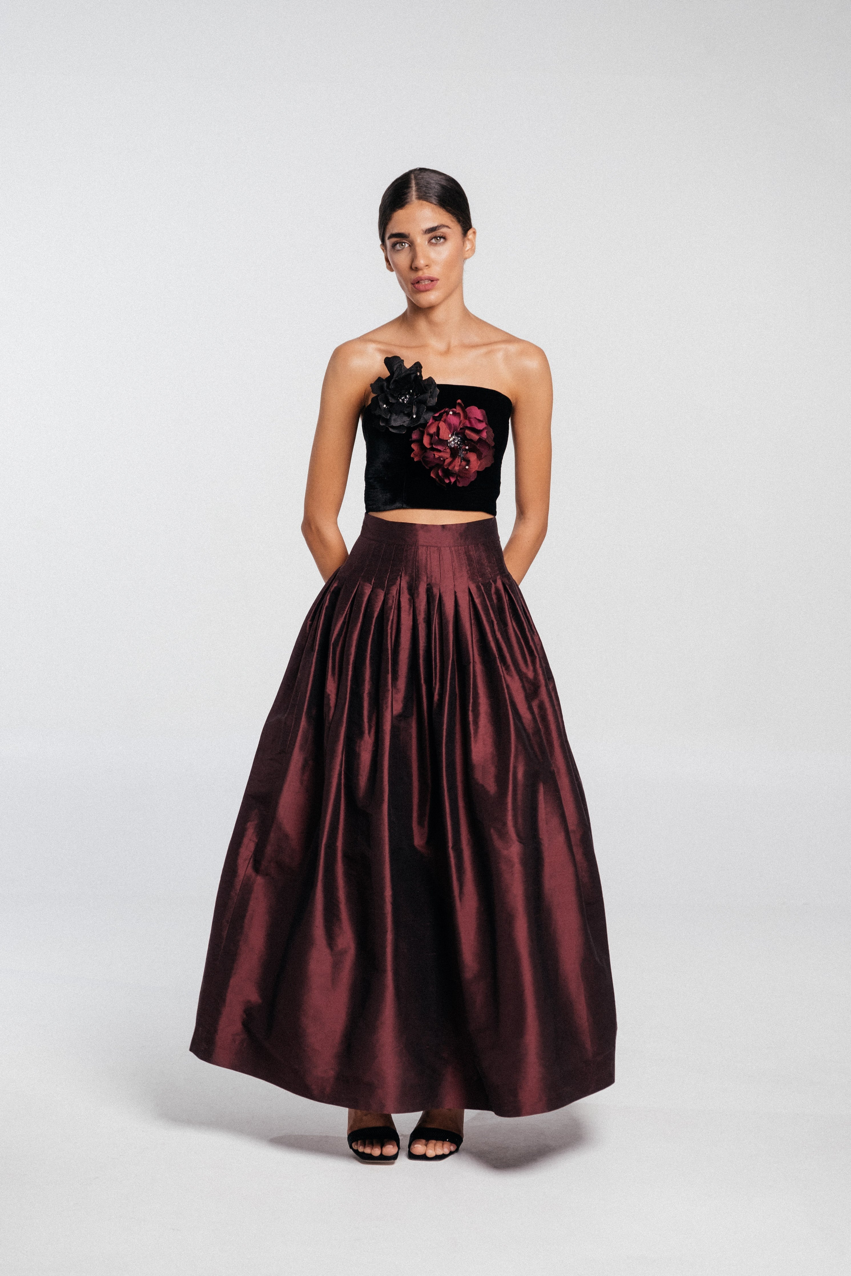 Persica Floral Bustier - Black & Burgundy by Rosewater House