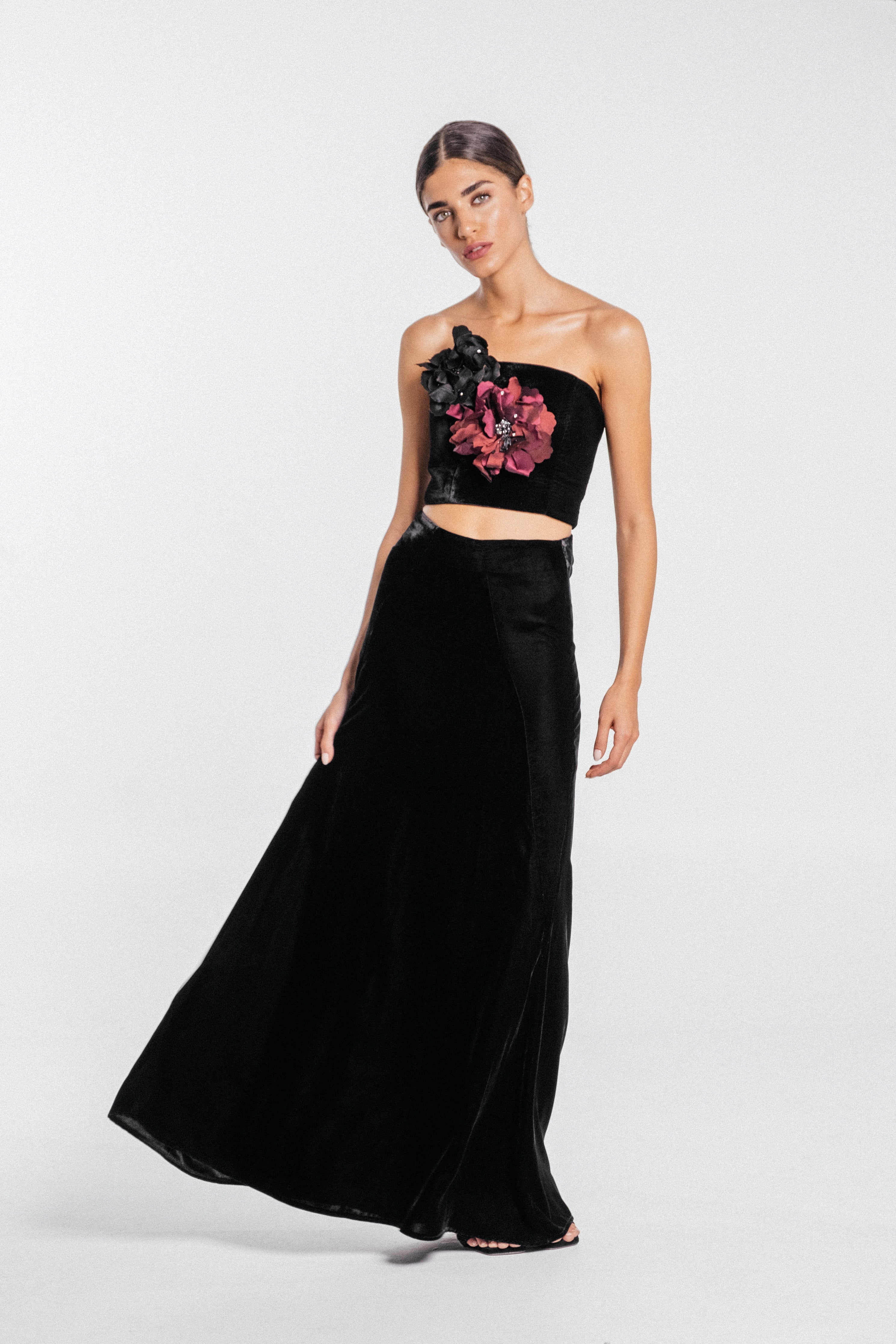 Persica Floral Bustier - Black & Burgundy by Rosewater House