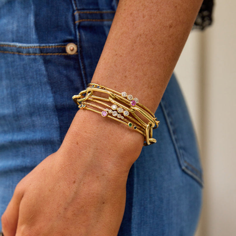 14k 3 Diamond Hammered Bezel Bracelet by S. Carter Designs