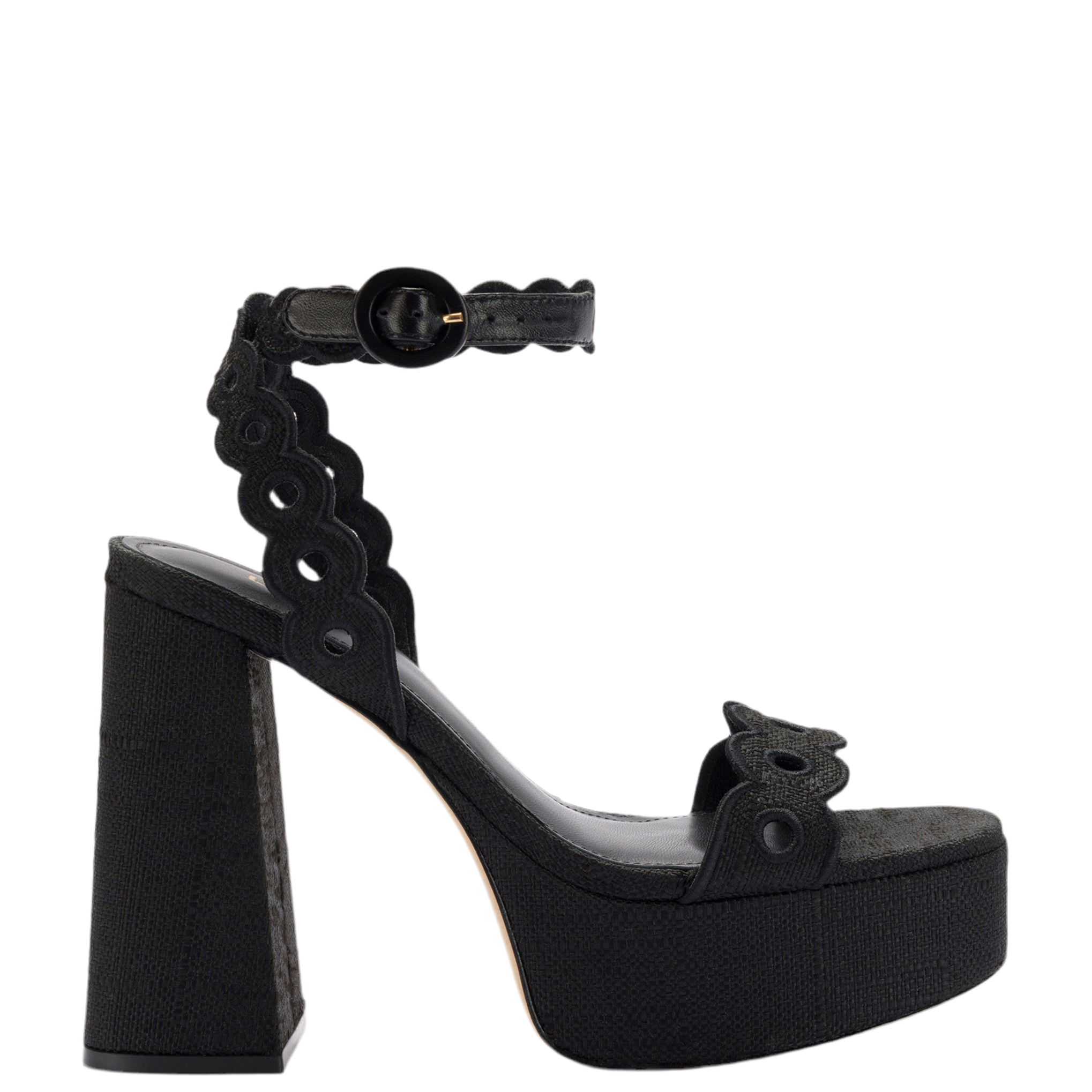 Dolly Broderie Sandal In Black Raffia