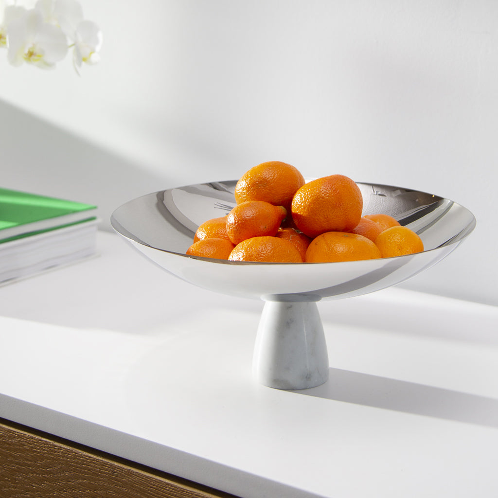 Coluna Fruit Bowl, Marble & Silver by ANNA New York