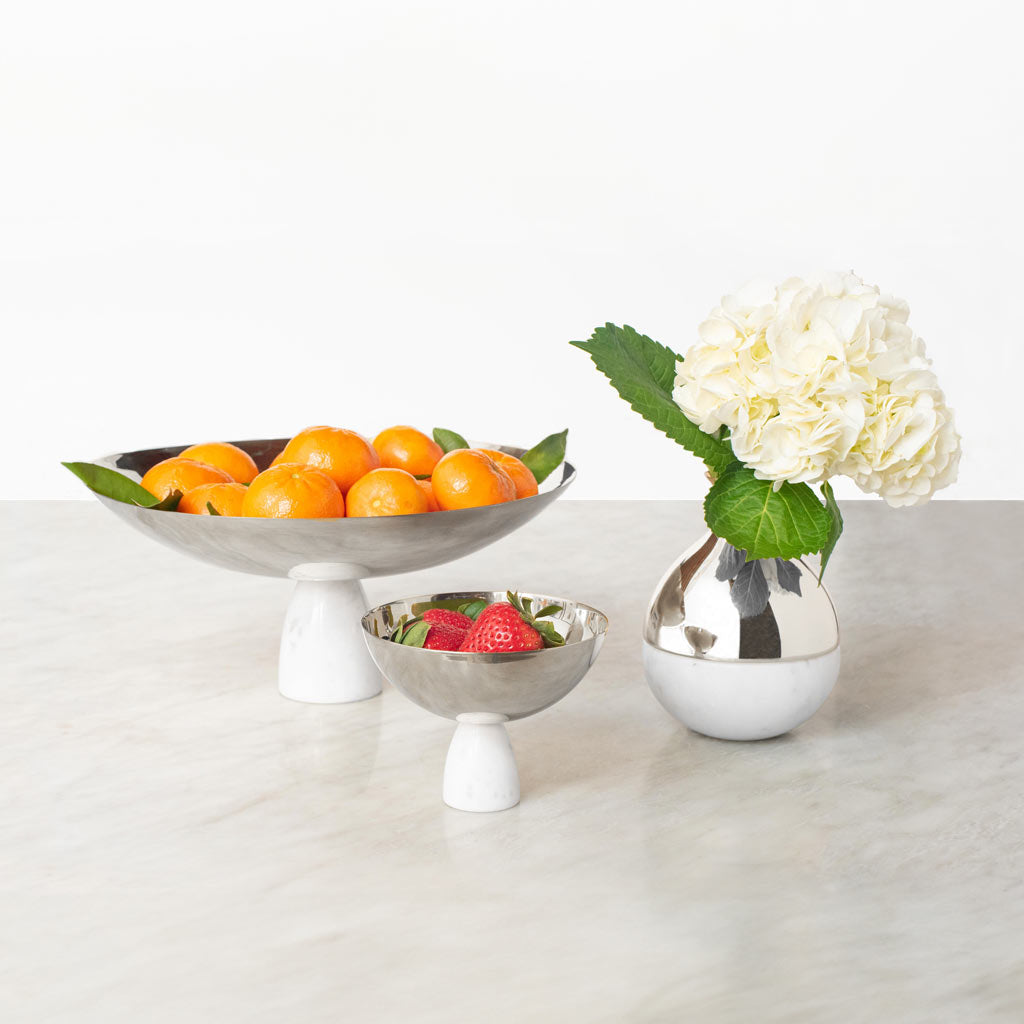 Coluna Fruit Bowl, Marble & Silver by ANNA New York