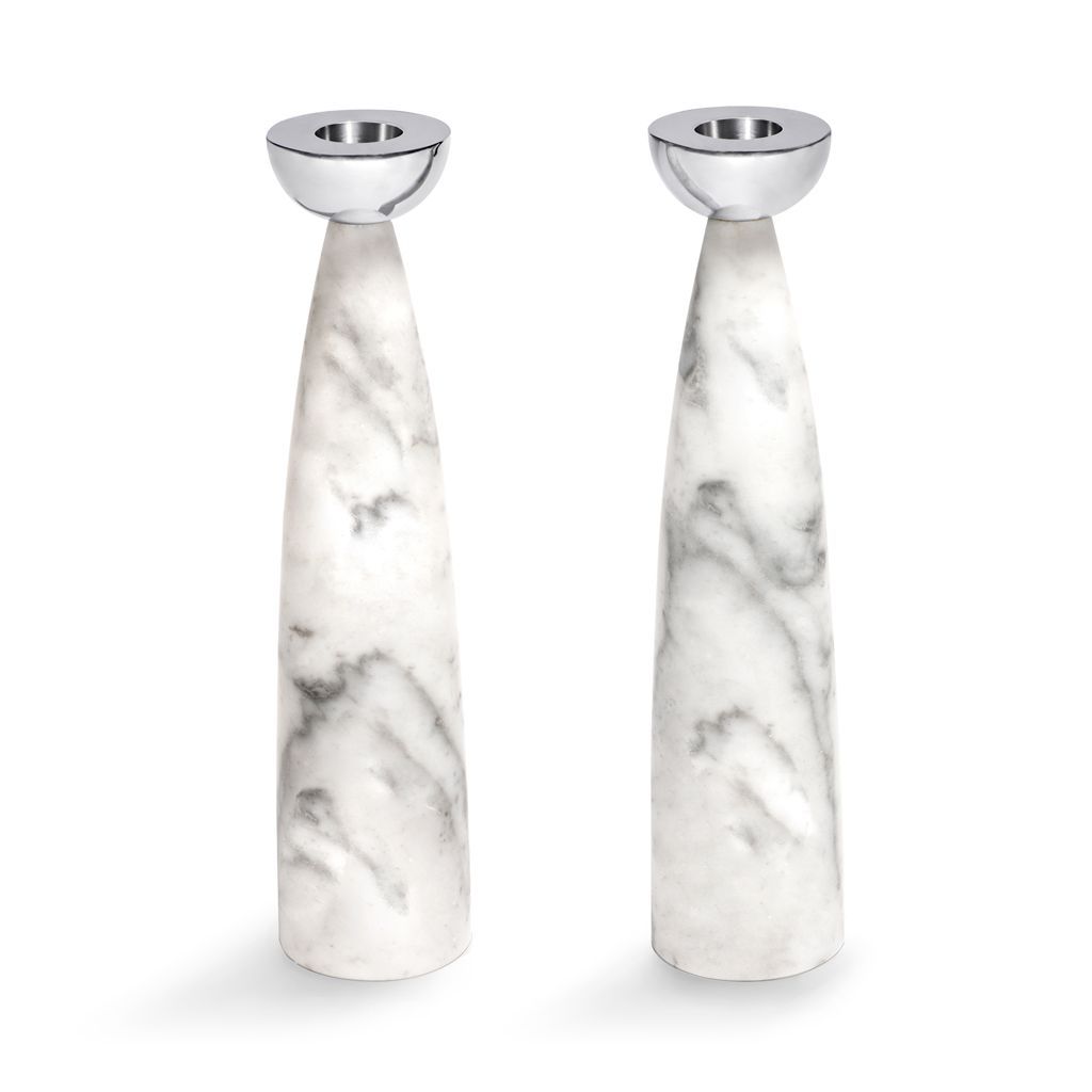 Coluna Candle Holders, Marble & Silver by ANNA New York