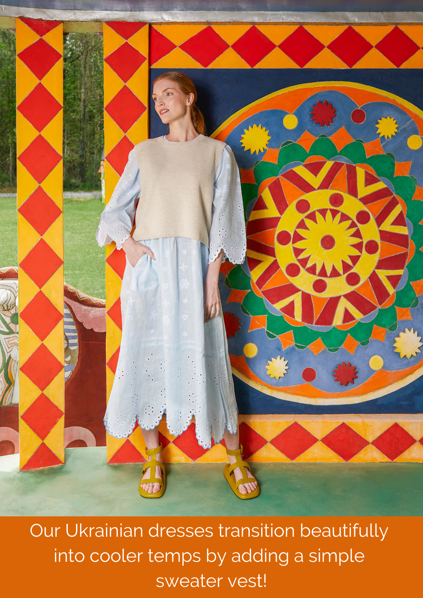 Maryna Embroidered Ukrainian Dress - Light Blue, White by Larkin Lane
