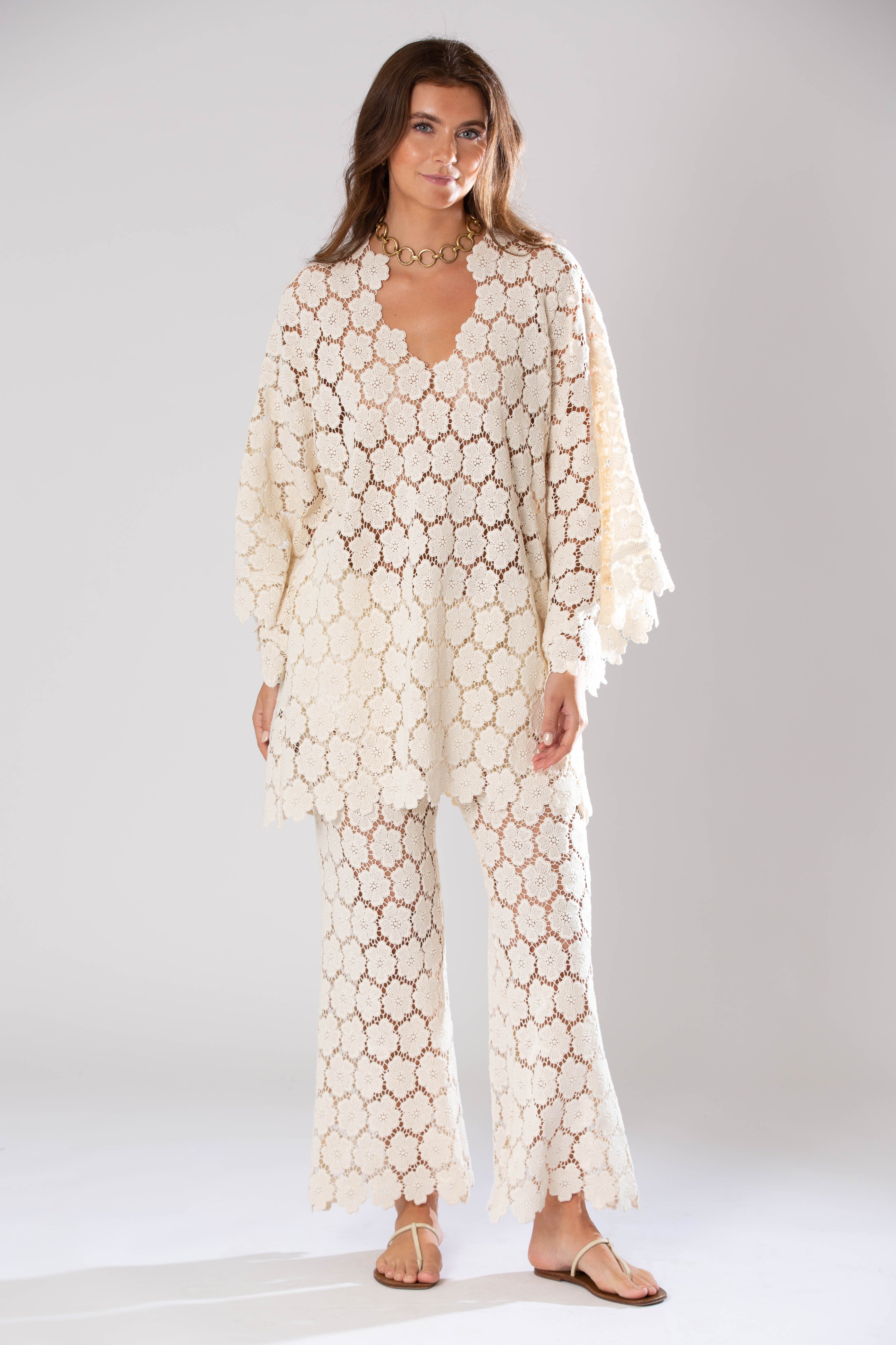 Gianina Cosmos Flower Lace Mini Caftan by Miguelina