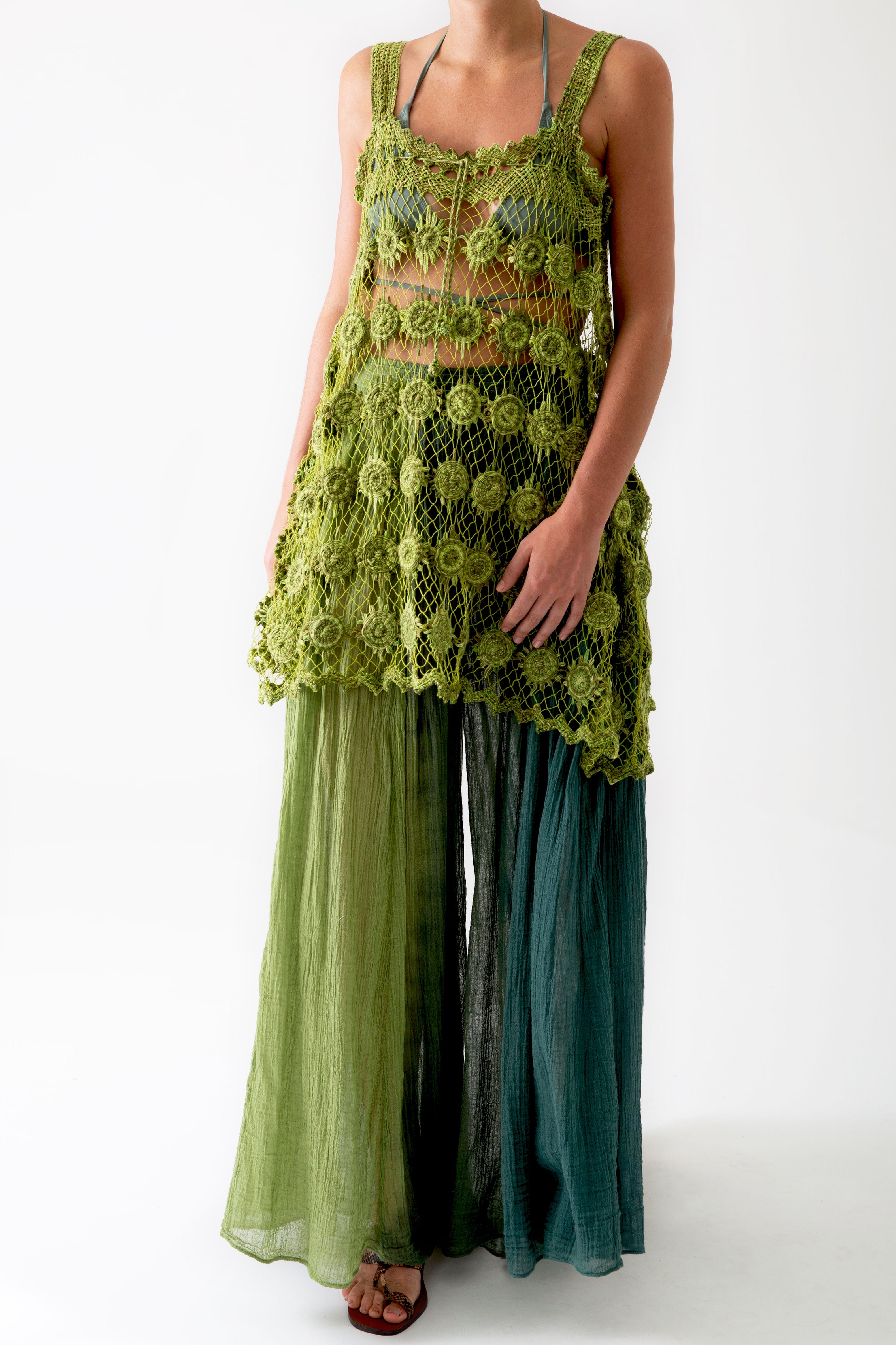 Vana Filet Lace Coverup in Green by Miguelina