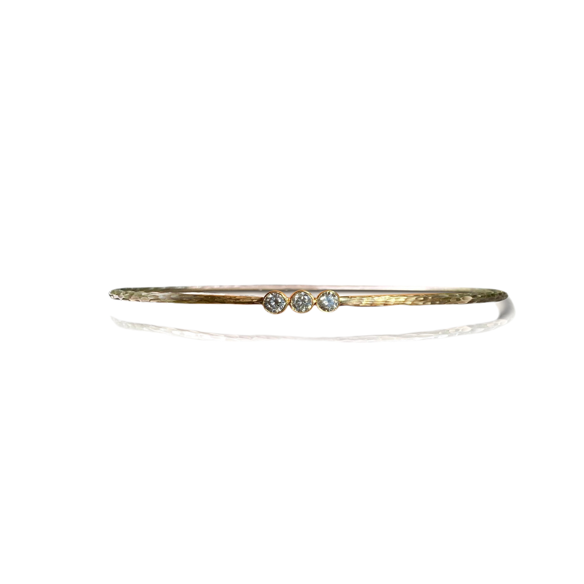 14k 3 Diamond Hammered Bezel Bracelet by S.Carter Designs