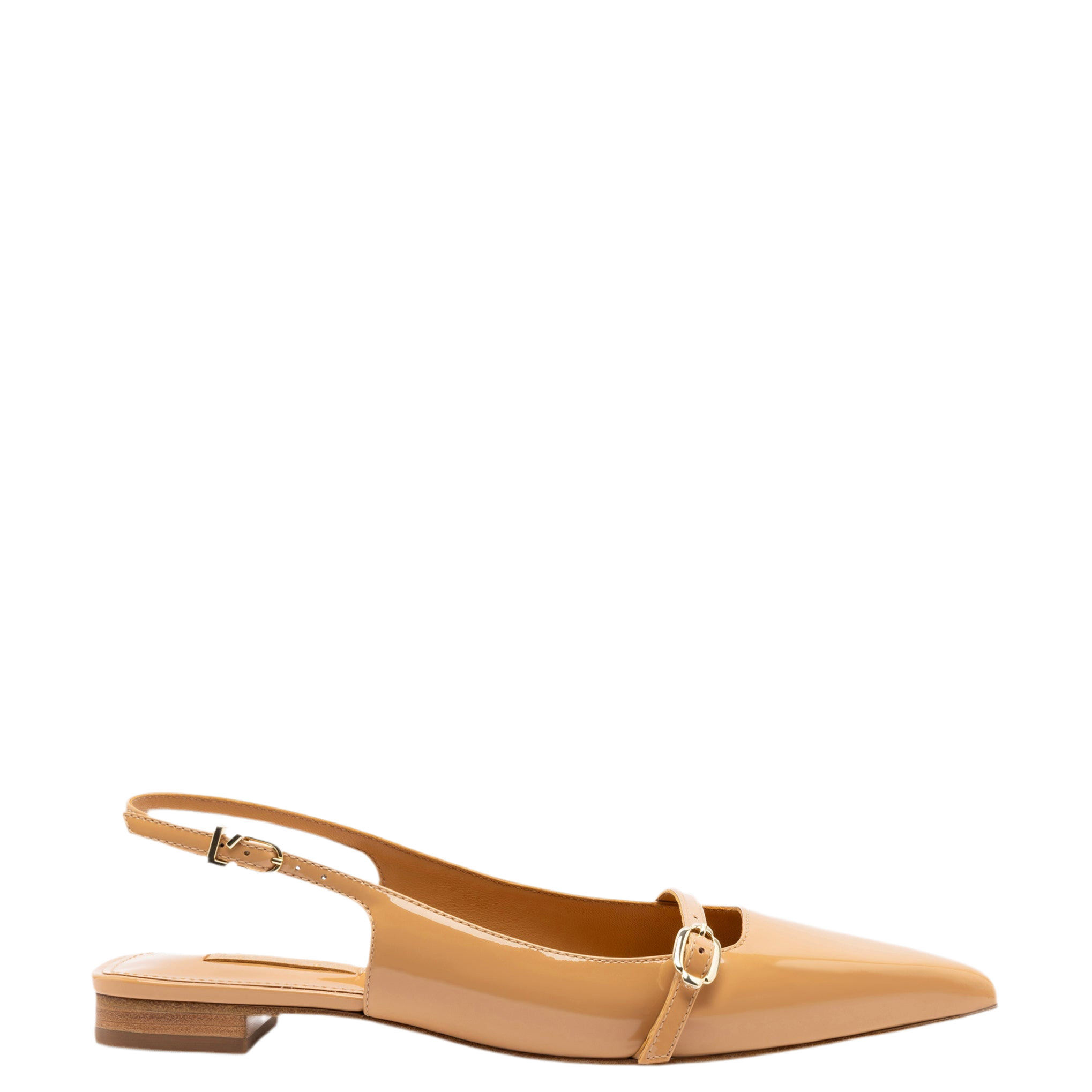 Ines Flat In Tan Patent Leather by Larroudé