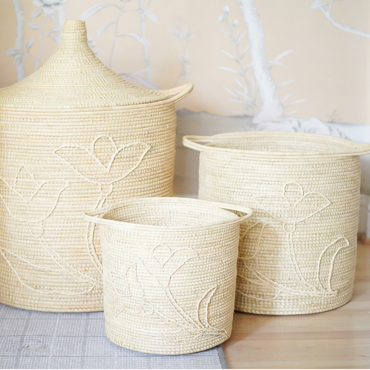 Floral Embroidered Waste Basket - Thumbnail 2