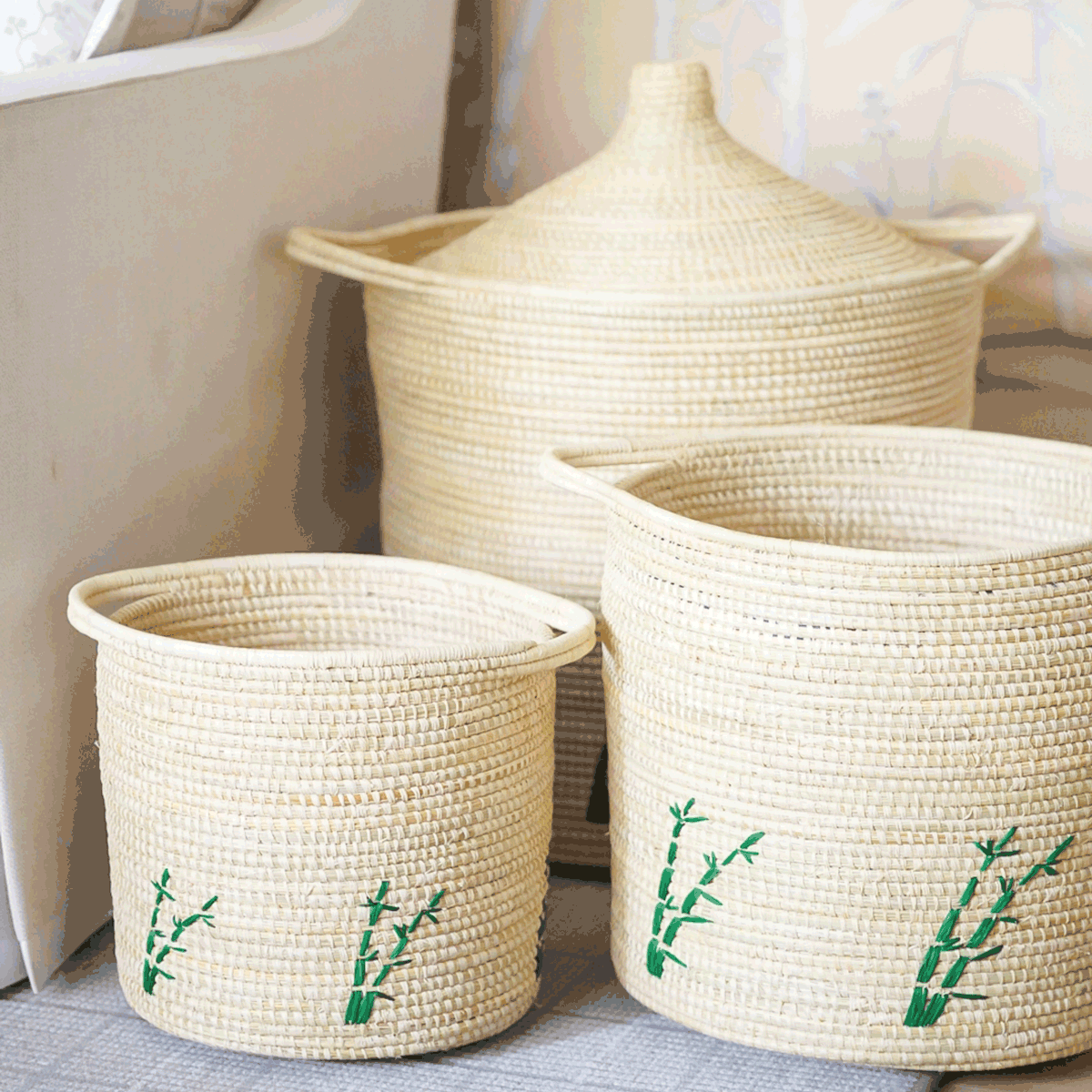 Bamboo Embroidered Waste Basket by Nile Lily Home