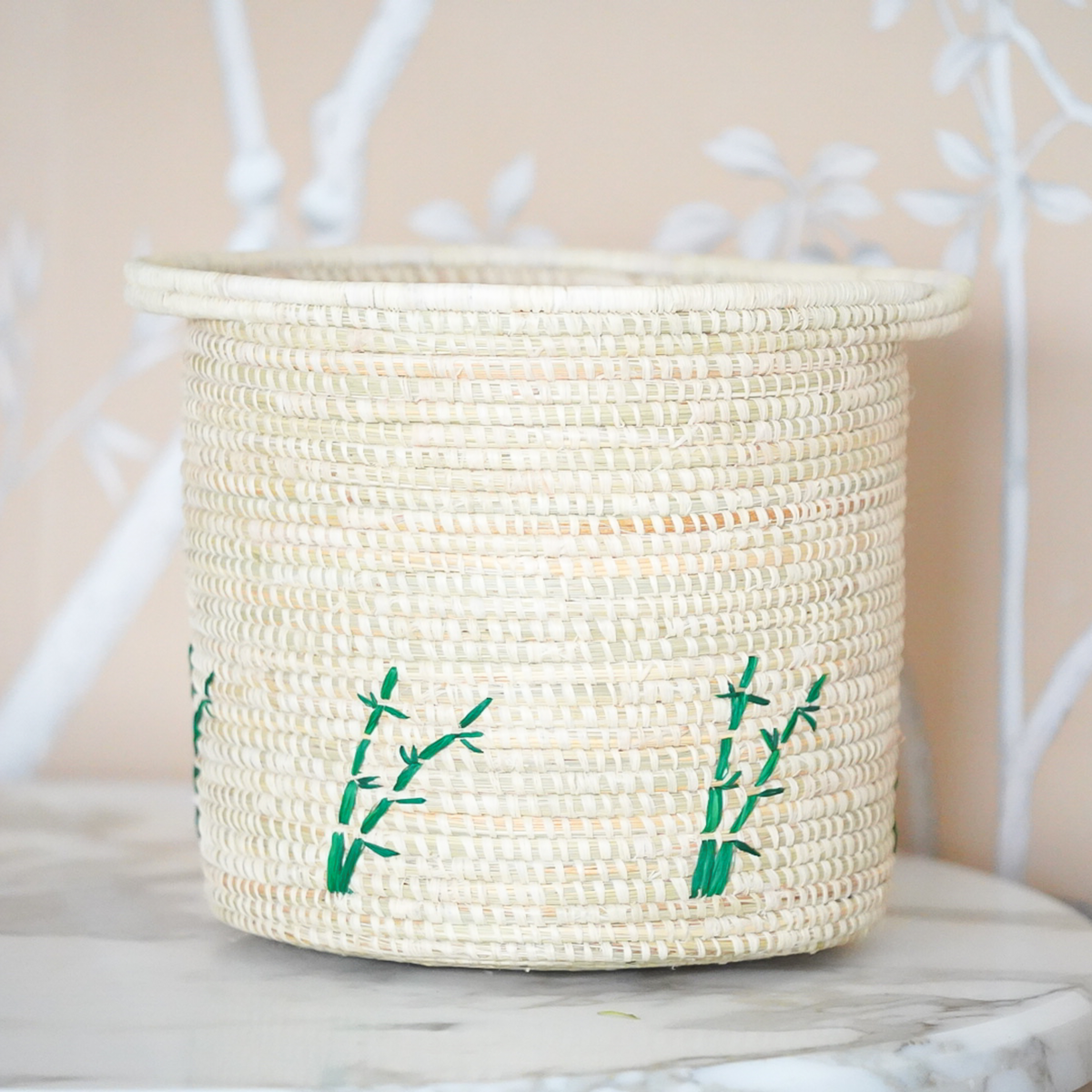 Bamboo Embroidered Waste Basket by Nile Lily Home