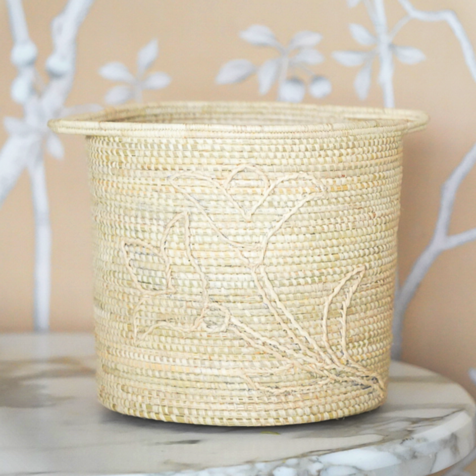 Floral Embroidered Waste Basket