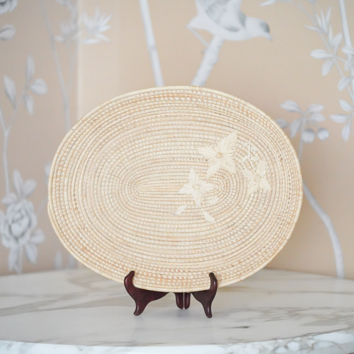 Embroidered Raffia Tray- Oval by Nile Lily Home