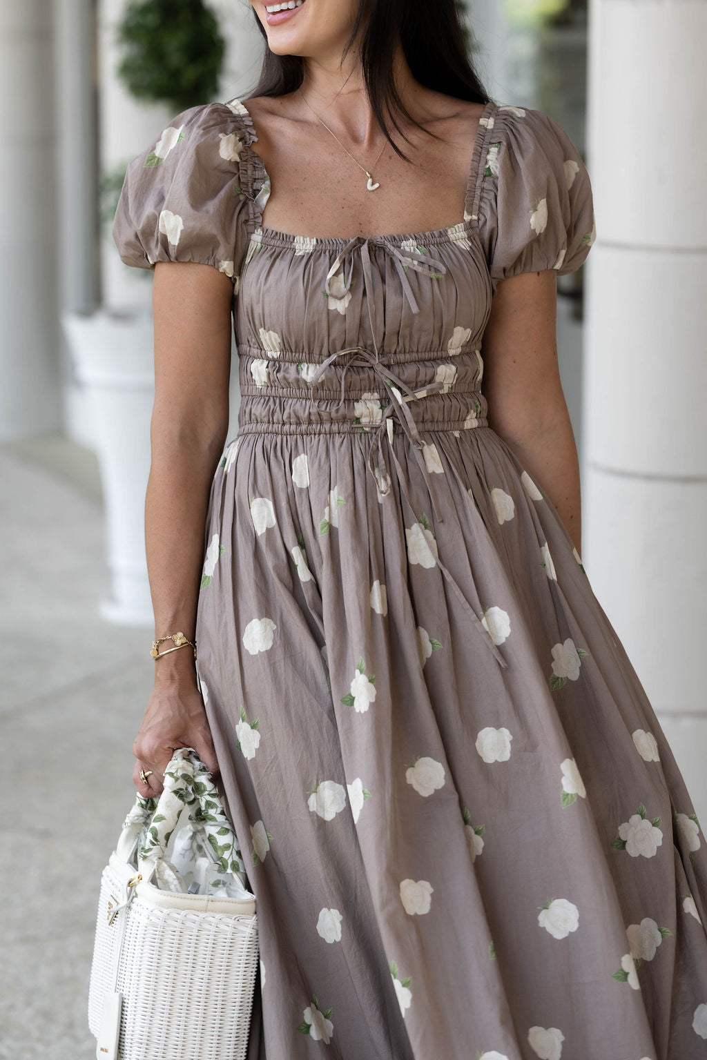 Diana Cotton Voile Puff Sleeve Midi Dress by Hermoza