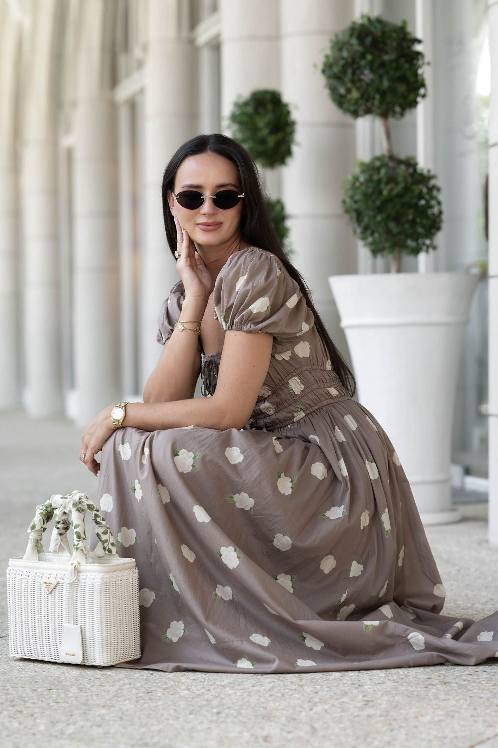 Diana Cotton Voile Puff Sleeve Midi Dress by Hermoza