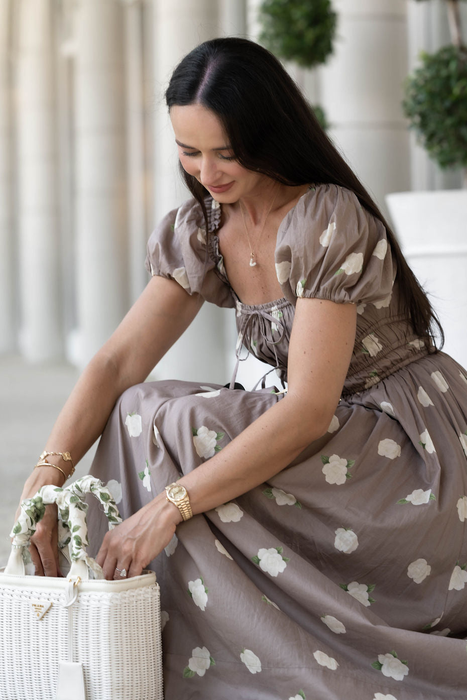Diana Cotton Voile Puff Sleeve Midi Dress by Hermoza