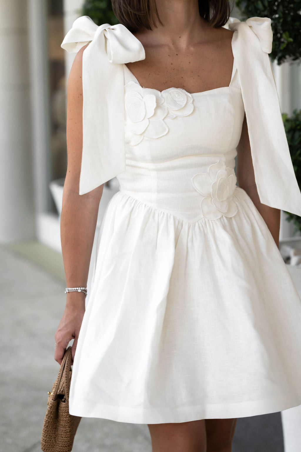 Esmae Linen Bow Mini Dress by Hermoza