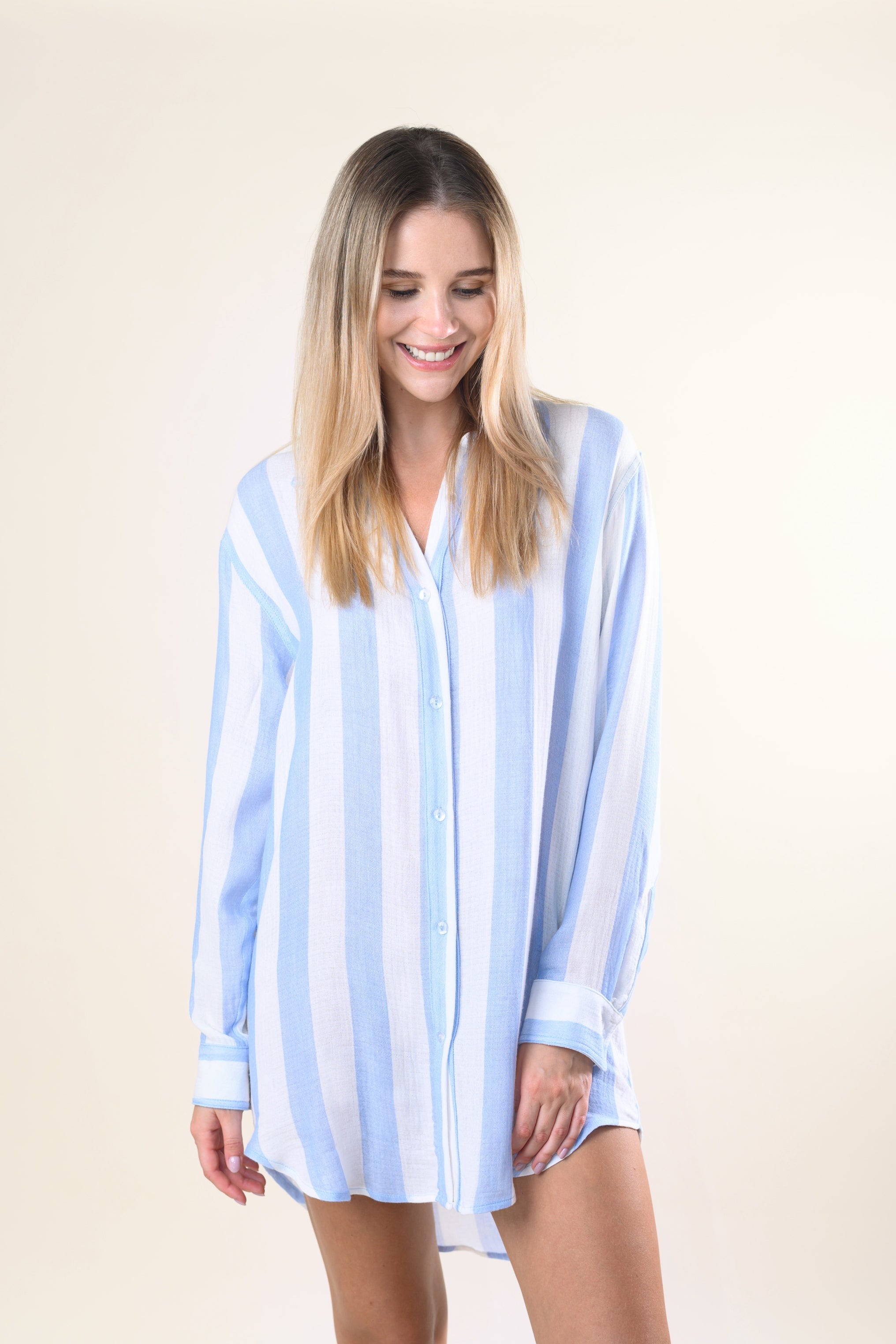 Positano Shirt Dress - Blue/White Cabana Stripes by Sitano