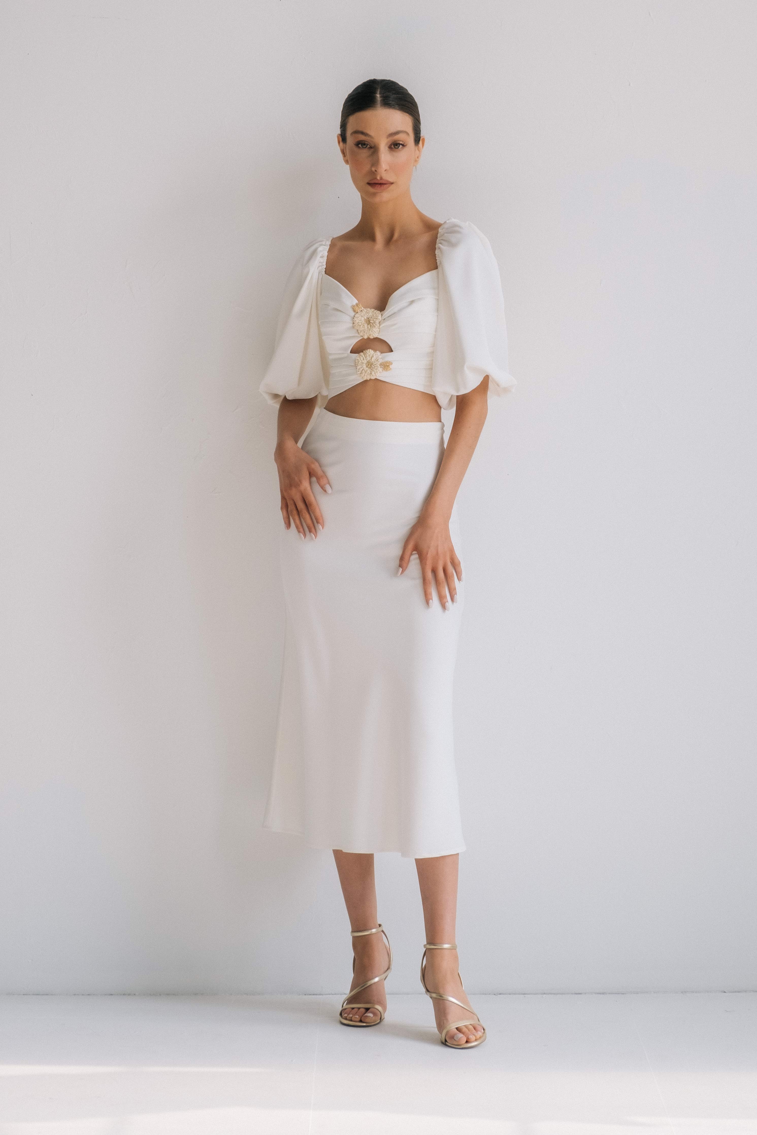 Silk Avin Midi Slip Skirt - Ivory by RosewaterHouse